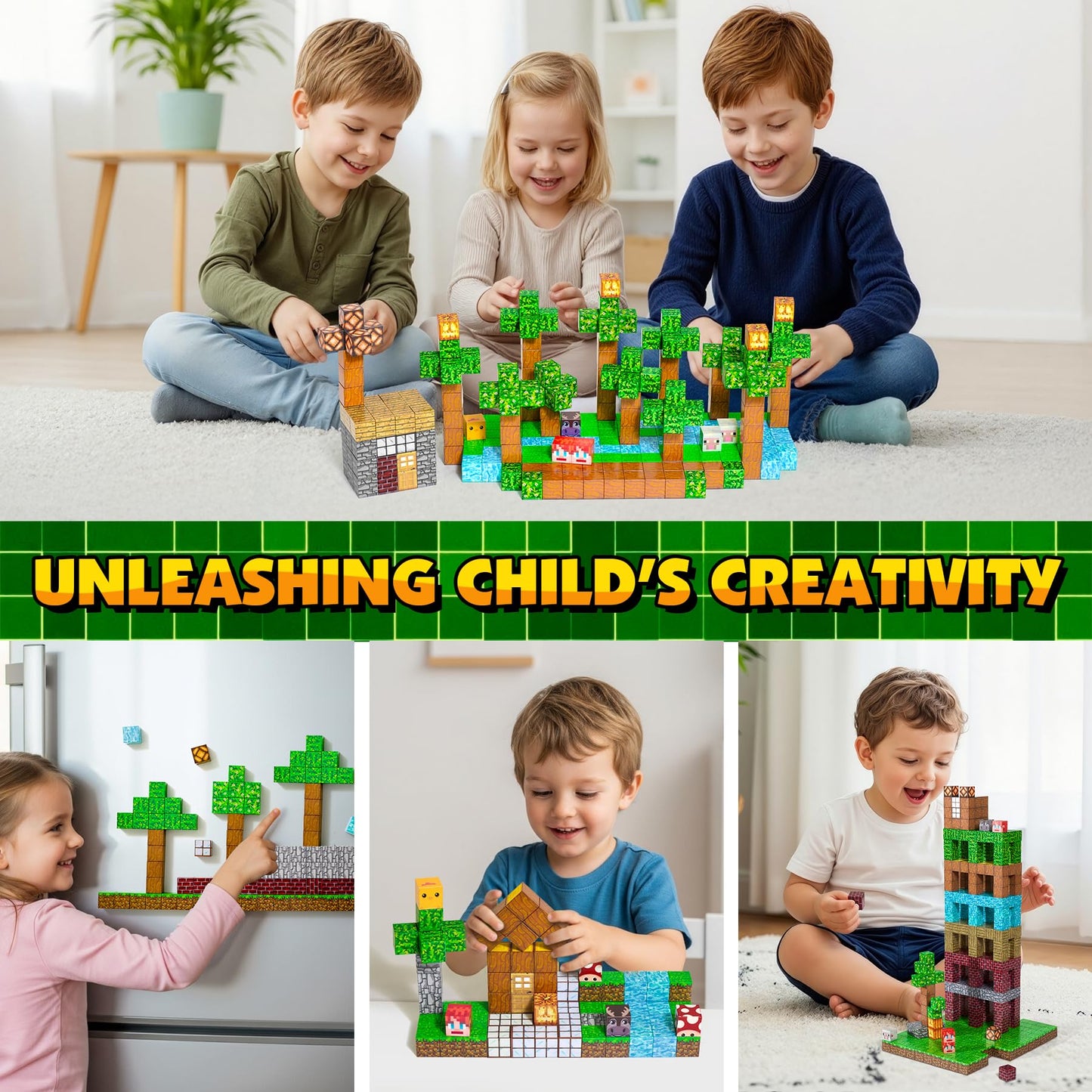 Enjoyjoy 300 PCS Magnetic Building Blocks Magnetic Blocks for Kids Ages 3-12 Stacking Magnets Cubes School STEM Toys