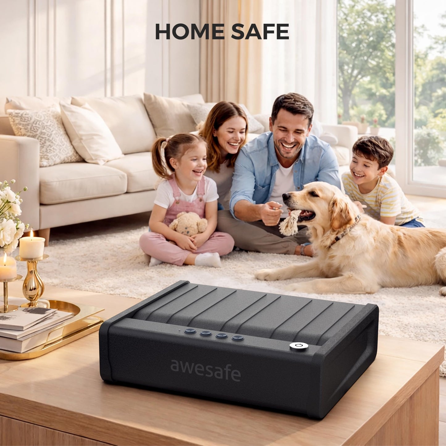 awesafe Biometric Gun Safe for Pistol, 2 Ways Quick Access Handgun Safe with Backlit Digital PIN Key, Portable Car Gun Safe, Gun Lock Box with Gas Strutfor Nightstand Bedside Cloakroom Living Room