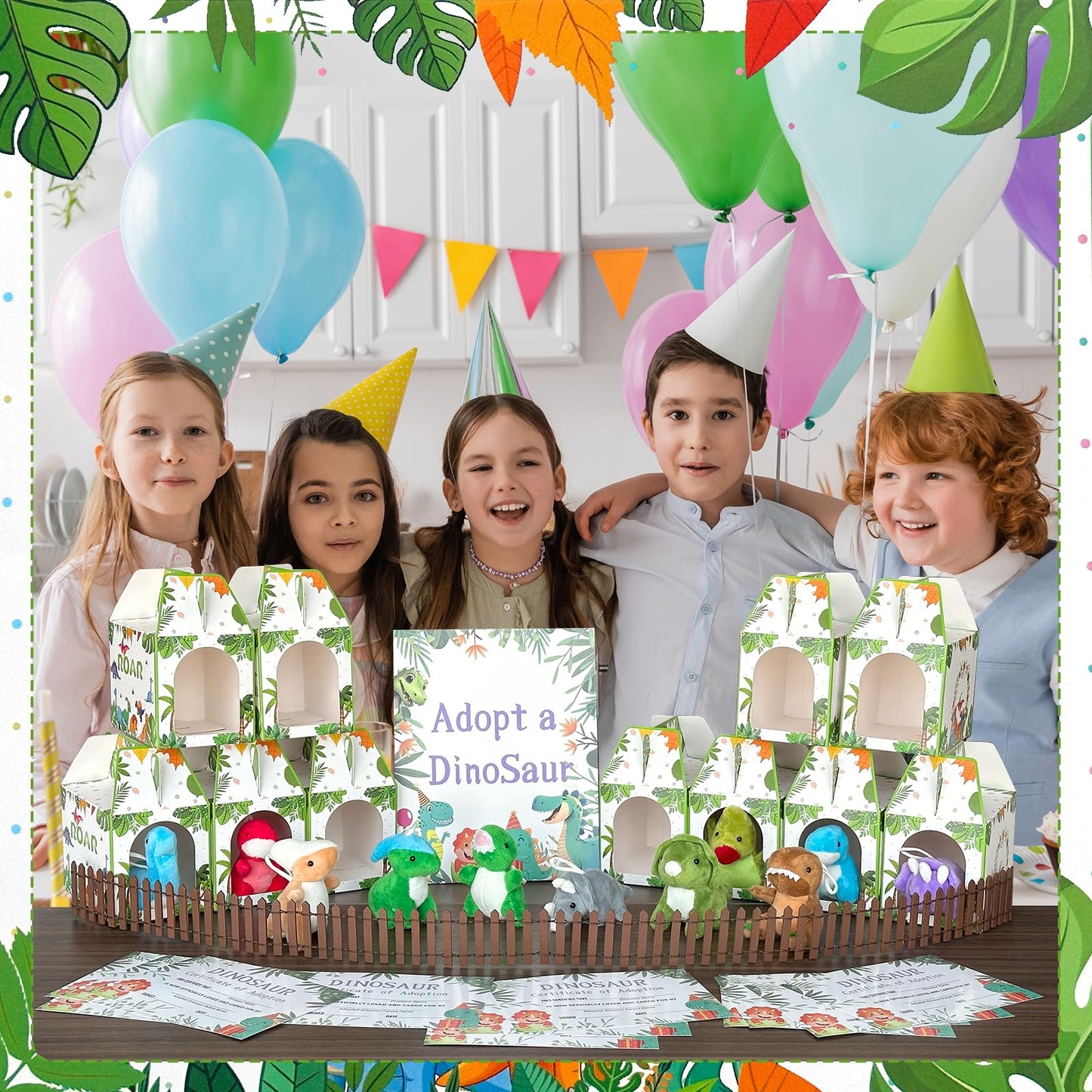 Gaiaring 38 Pcs Adopt a Dinosaur Pet Party Favors Include 12 Mini Plush Dinosaur 12 Foldable Boxes 12 Adopt Dinosaur Cards 1 Adopt Sign 1 Adopt Fence for Adopt A Pet Party