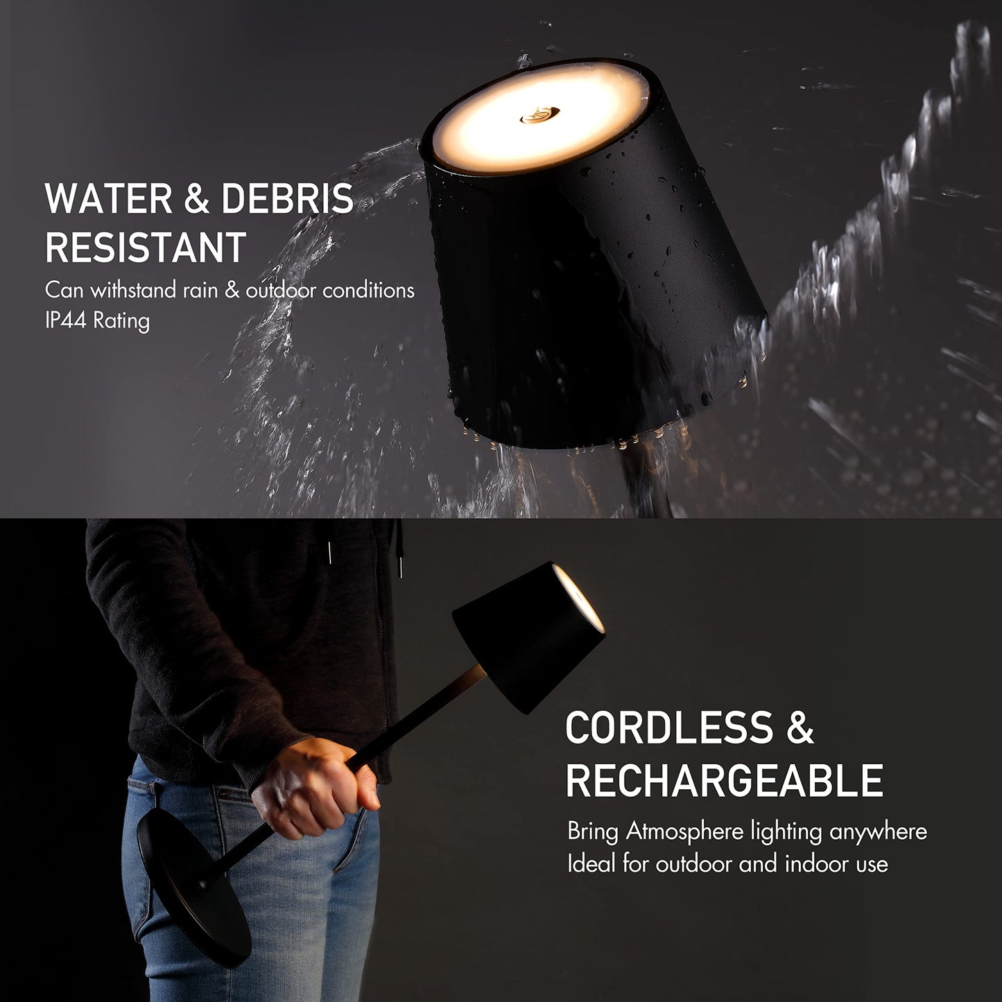 O’Bright Sandy- Cordless LED Floor Lamp for Outdoor/Indoor, Rechargeable, Water Resistant, Dimmable, Carry Light, Adjustable Height Stand Lamp for Patio, Living Room, Bedside, Table Night Lamp, Black