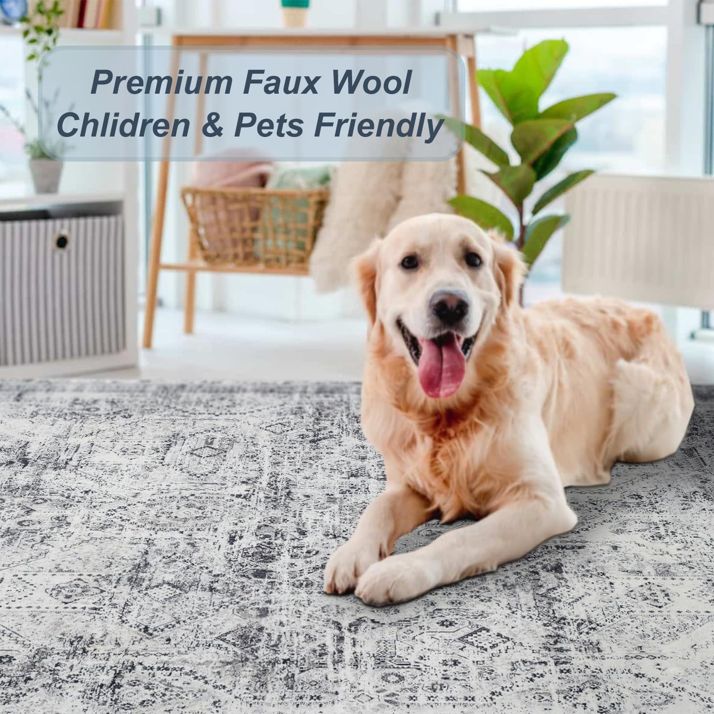 Domitapis Area Rug 5×7, Vintage Boho Rug,Ultra-Soft Low Pile, Washable, Non Slip,Stain Resistant Printed Carpet for Living Room Bedrooms Playroom Office Kitchen, Classic Grey.