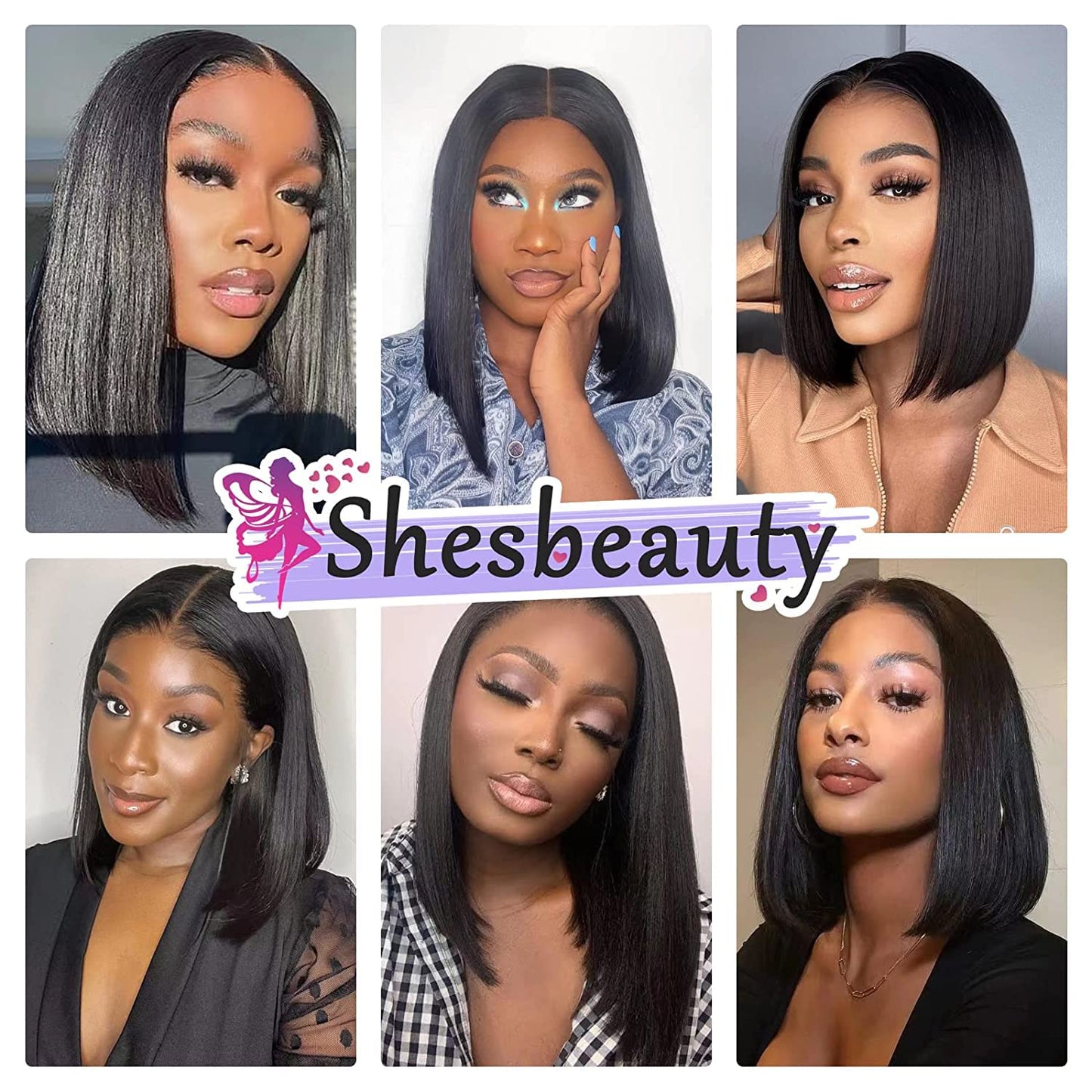 Shesbeauty Bob Wig Human Hair Glueless Wigs Human Hair Pre Plucked 14 Inch Straight Lace Front Wigs Human Hair Bob HD 13x4 Lace Front Wigs Human Hair Bob Wigs for Black Women 180% Density Bob Wig