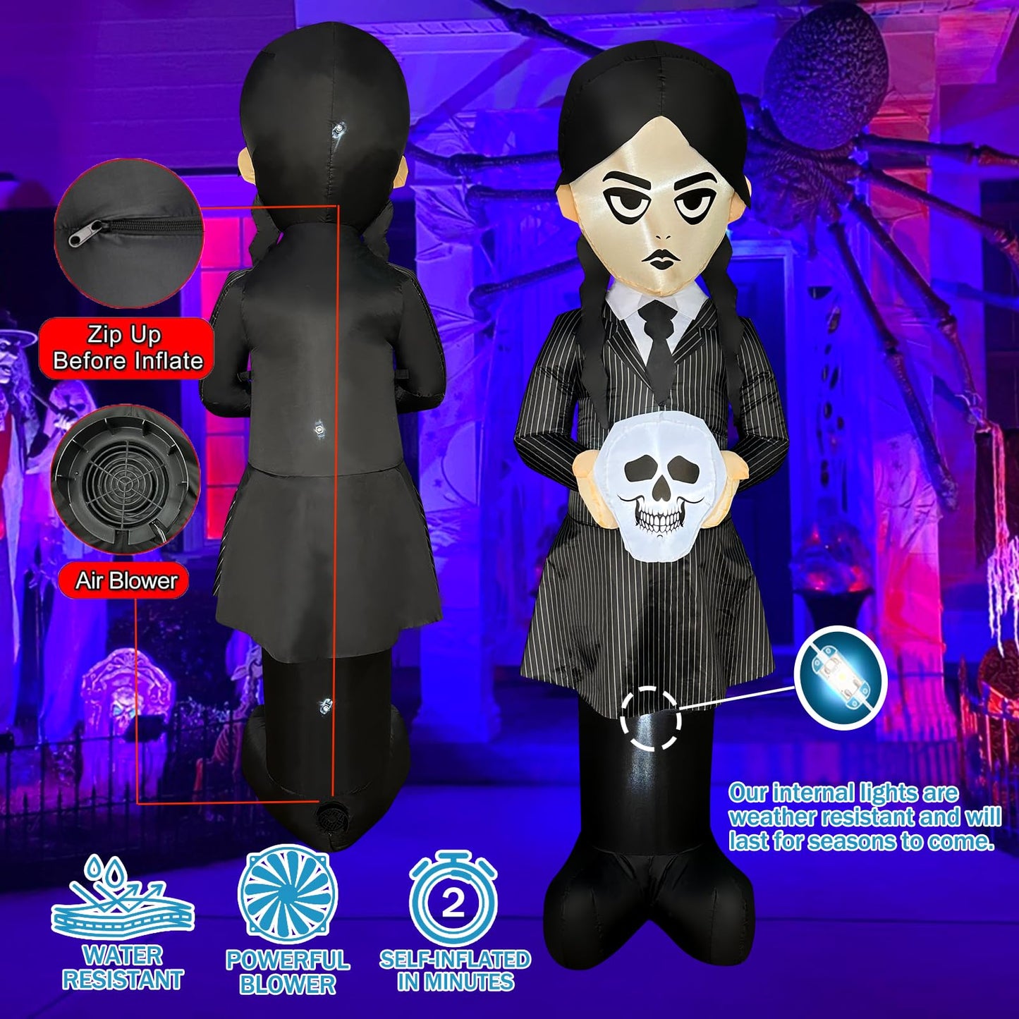 JOYEASE 6 FT Halloween Inflatables School Uniform Witch Decoration, Blow Up Yard Decor Halloween Yard Inflatables Build-in LED Lights for Holiday Lawn Party Garden