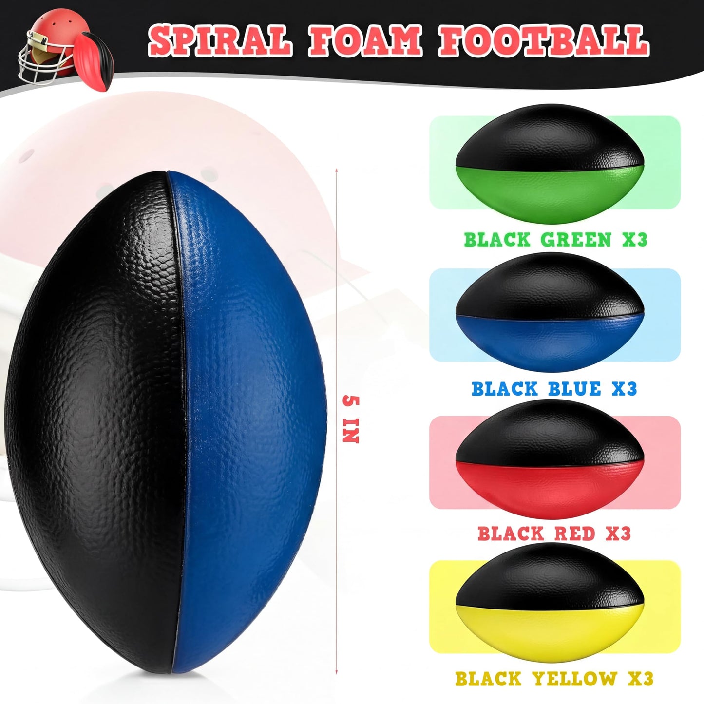 Jerify 12 Pcs Mini Footballs for Kids Spiral Foam Football Bulk 5 Inch Soft Small Waterproof Foam Ball Sports Birthday Toddler Football for Indoor and Outdoor Game