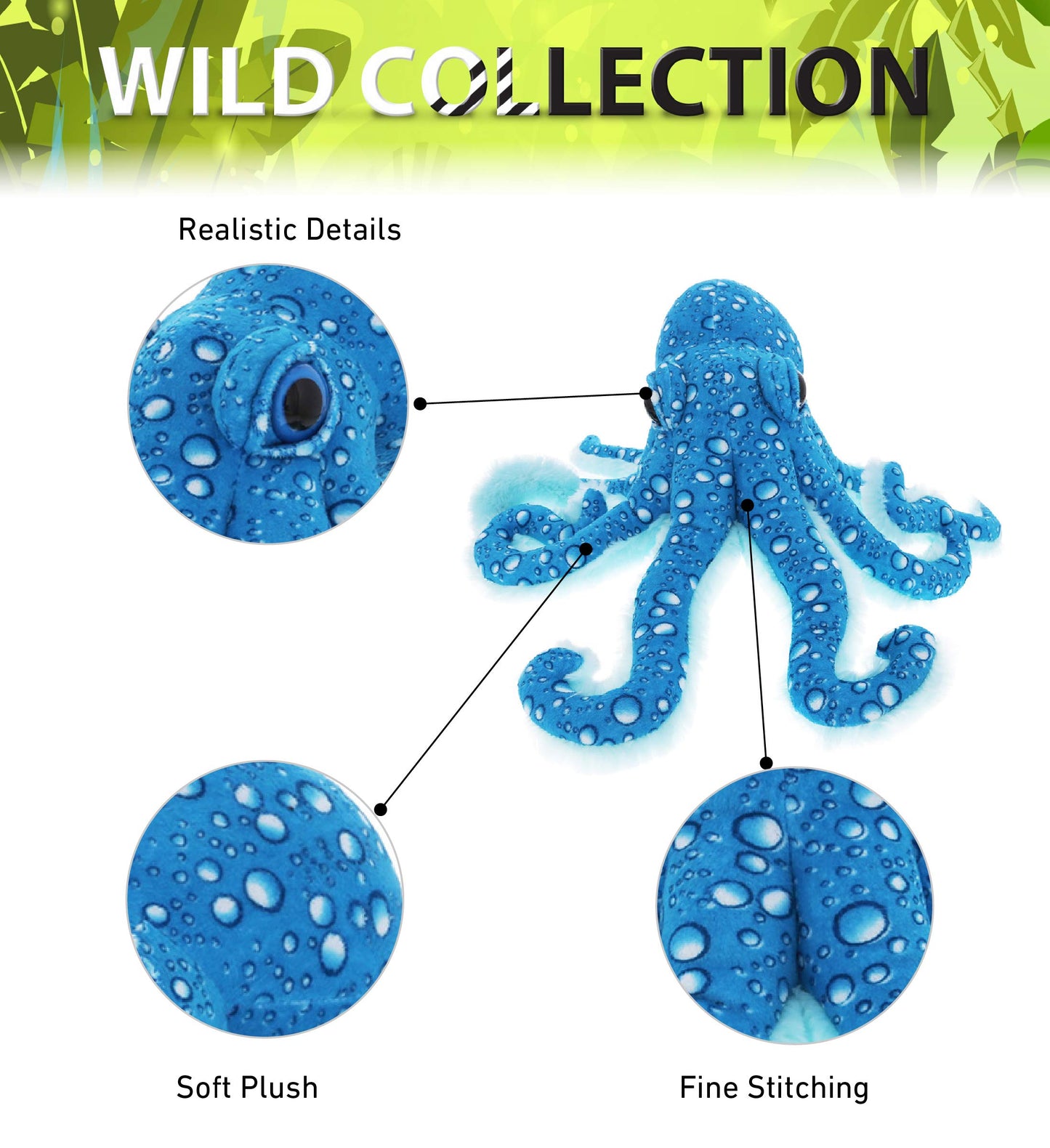 Dollibu Wild Stuffed Animal Soft Plush Collection, Best Storytime Buddy Animal Gift for Children, Adorable Nursery Zoo Sea Creature Peekaboo Critters Baby Toys for Girls & Boys - Blue Octopus 16 in.