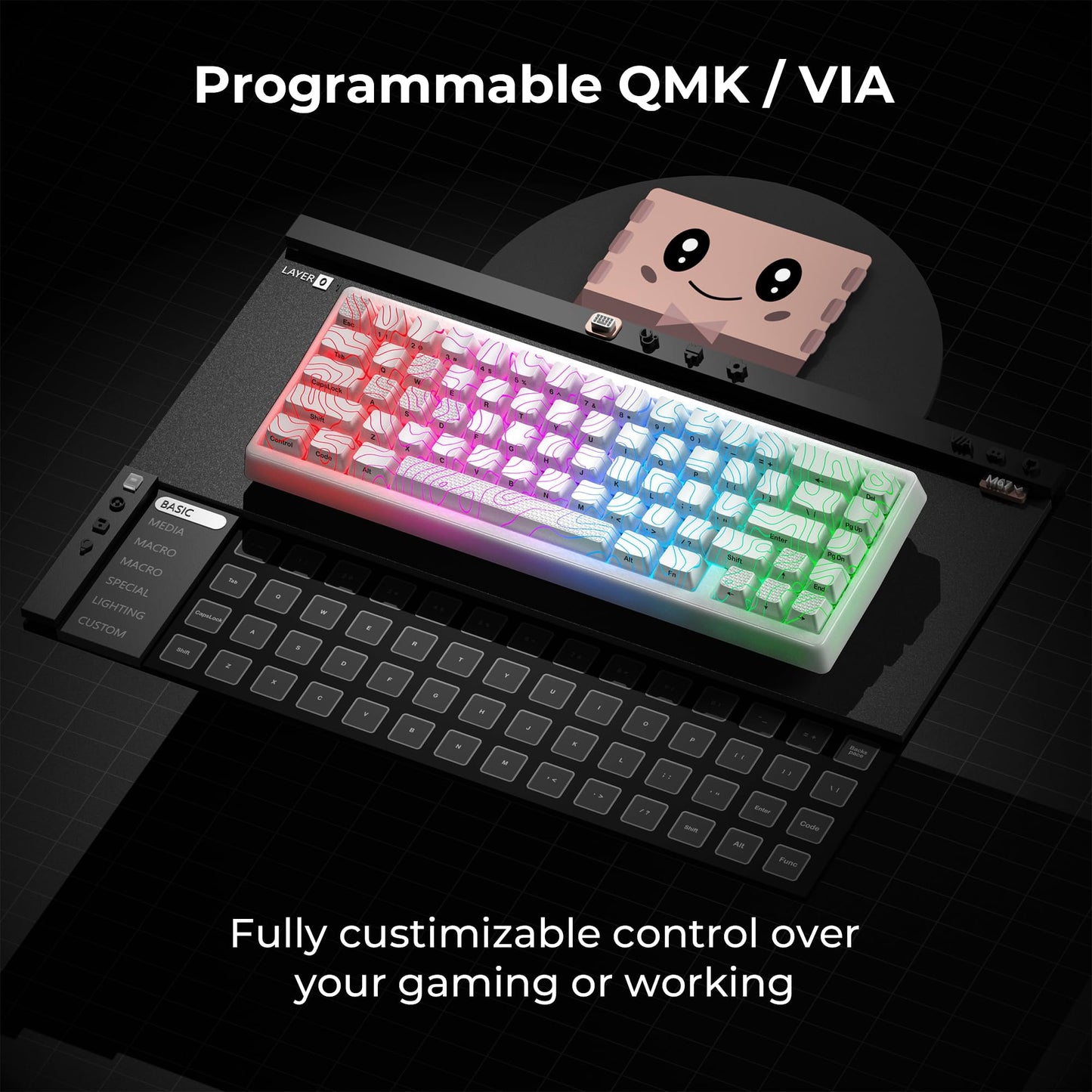 HITIME x XVX M67 Wireless 60% Percent Keyboard, QMK/VIA Topographic Gaming Keyboard, Tri-Mode Thocky Creamy Mechanical Key Board, Hot Swappable Gasket Mount RGB IMD Tech for Win/Mac(JadeStone)