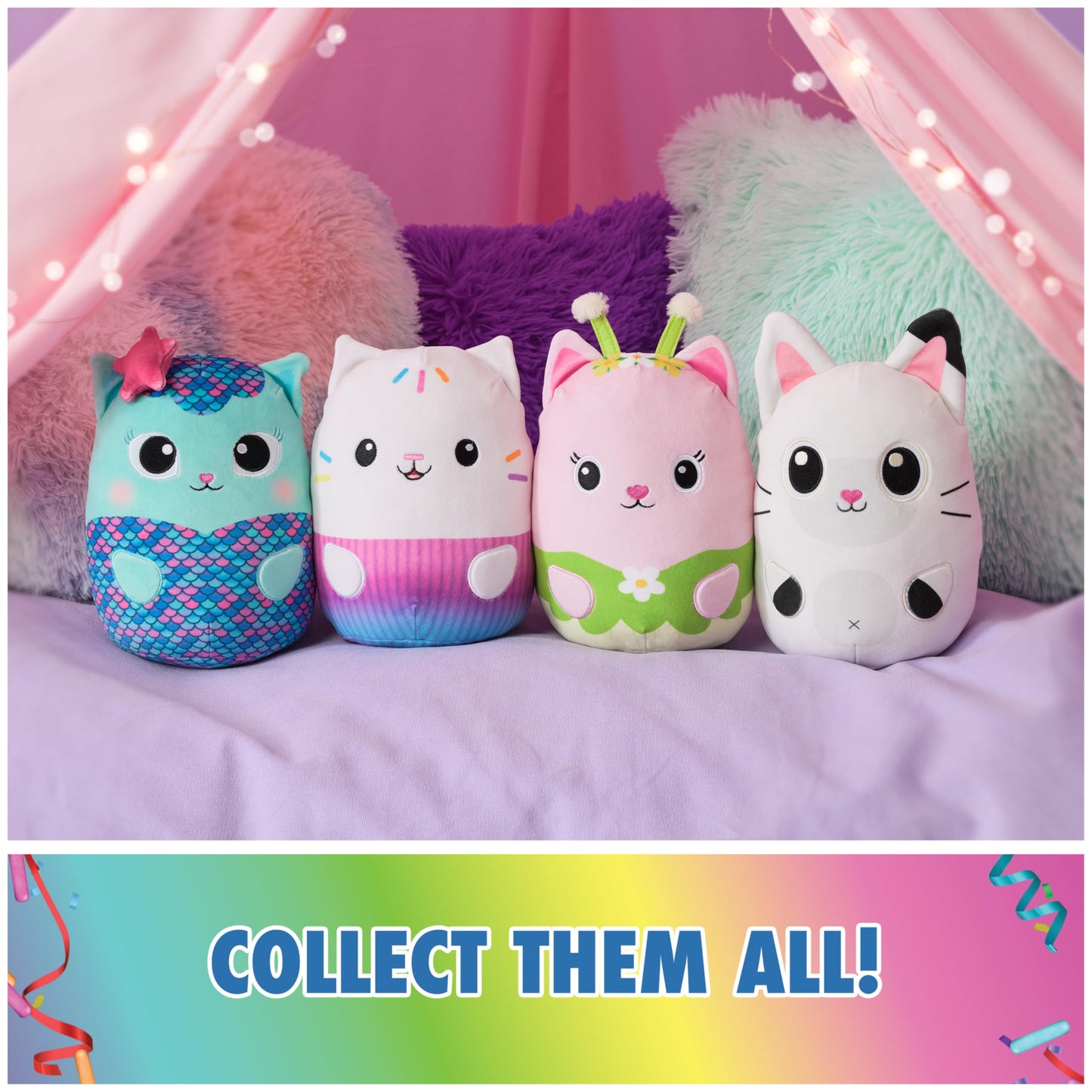 Gabby’s Dollhouse Official Pandy Paws Squishy Plush Toy, Cat Stuffed Animal, Squishy Toys for Ages 1 & Up, White, 12”