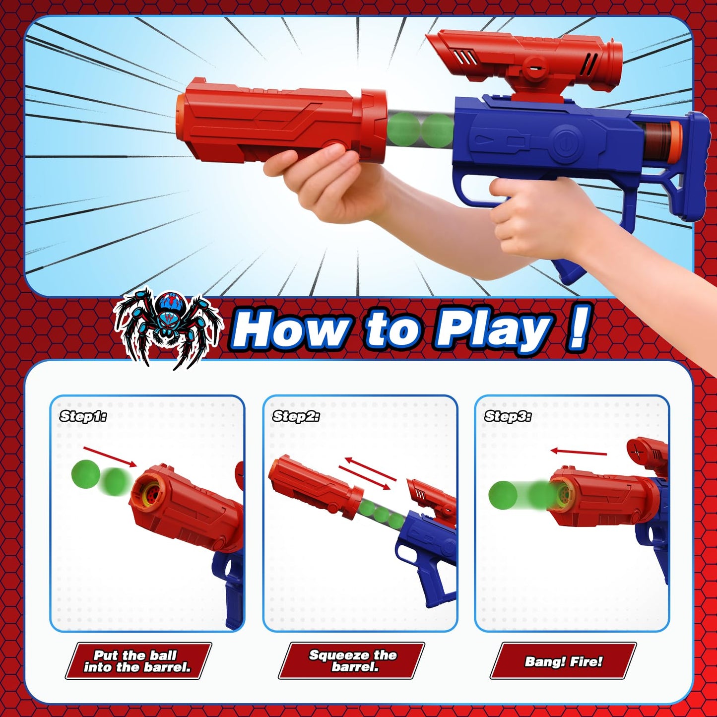 Spider Upgraded 2-in-1 Shooting Games Toys: Rotating Target, 2 Air Blasters & 24 Foam Balls, Bean Bag Toss Game for Kids, Indoor Outdoor Yard Party Games for Boys Girls 4 5 6 7 8 9 10+ Year Old Gift