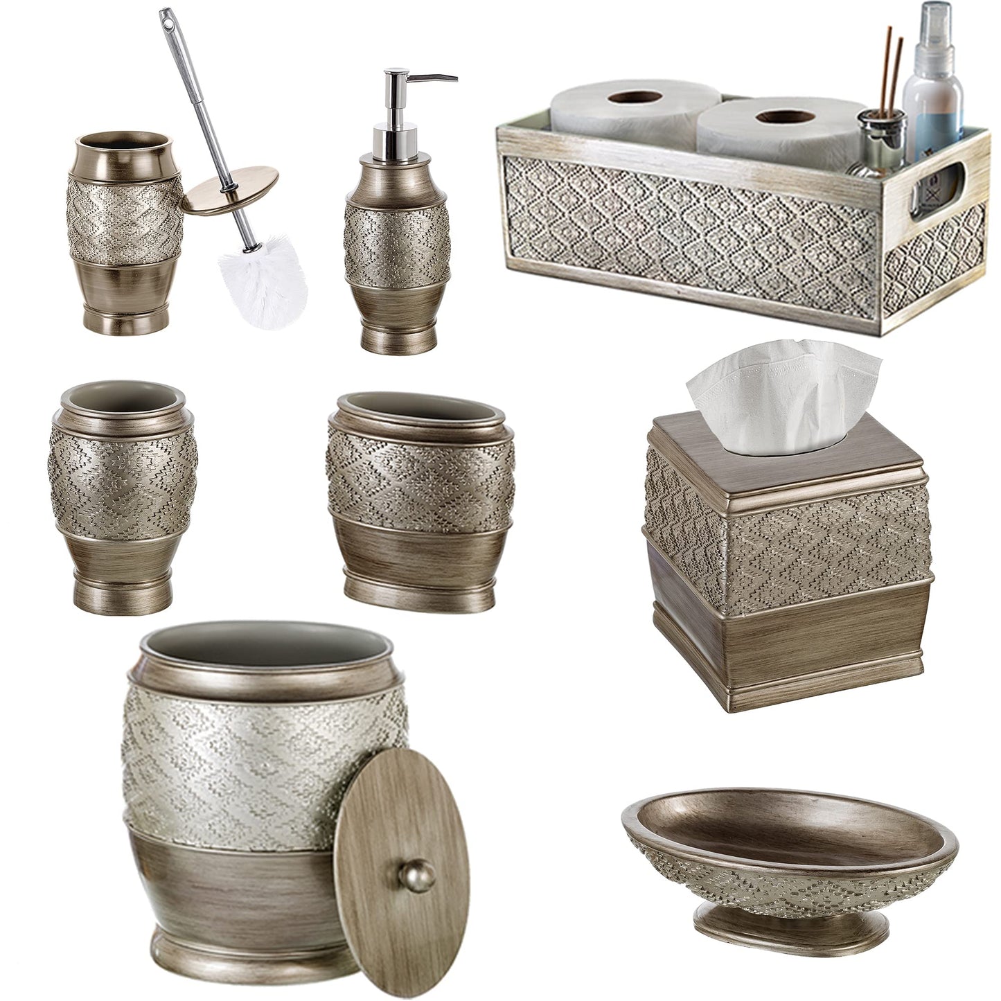 Creative Scents Dublin Silver Small Bathroom Trash Can with Lid - Brushed Silver Garbage Can - Decorative Waste Basket for Bathroom Decor - Durable Wastebasket for Paper/Diaper