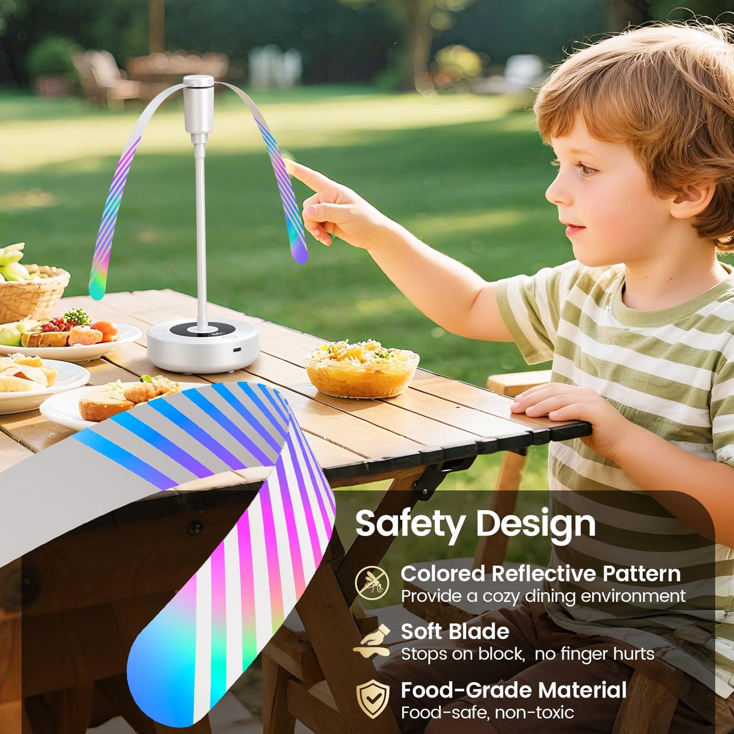 TriPole Fly Fans for Tables, 2000mAh Rechargeable Battery Operated Food Fan Lasts 20 Hrs with LED Display, Portable Fly Table Fan Indoor Outdoor for Picnic, Party, BBQ, Kitchen, Patio, 4 Pack White