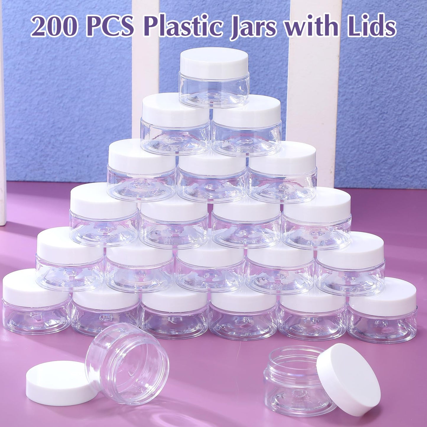 Lanties 200 Pcs 1 oz Empty Bulk Plastic Container Jars with White Lid Leak Proof Round Clear Plastic Jars Small Cosmetic Travel Containers for Storage Makeup Beauty Products Creams Lotion Ointments