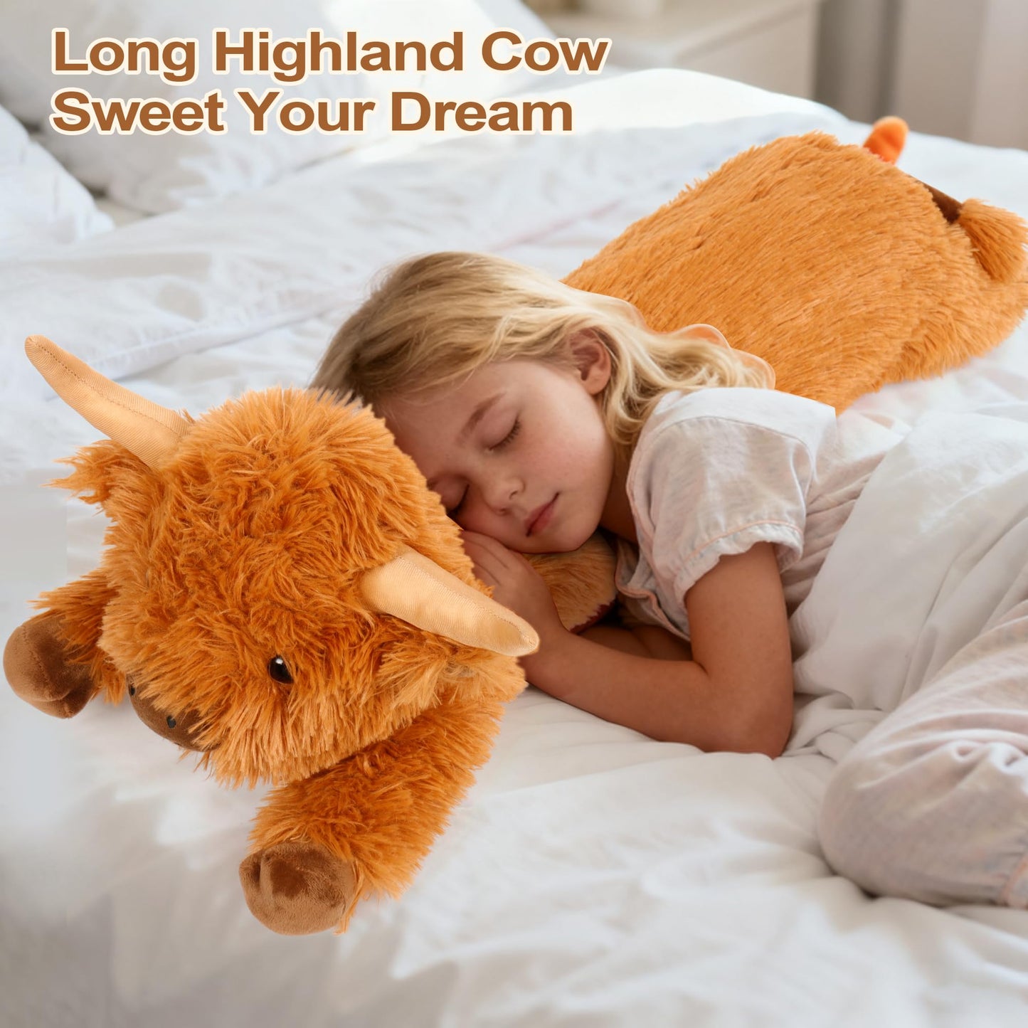 Highland Cow Stuffed Animal 33",Long Highland Cow Plush, Cattle Body Pillow Plushies Gifts for Kids and Adults