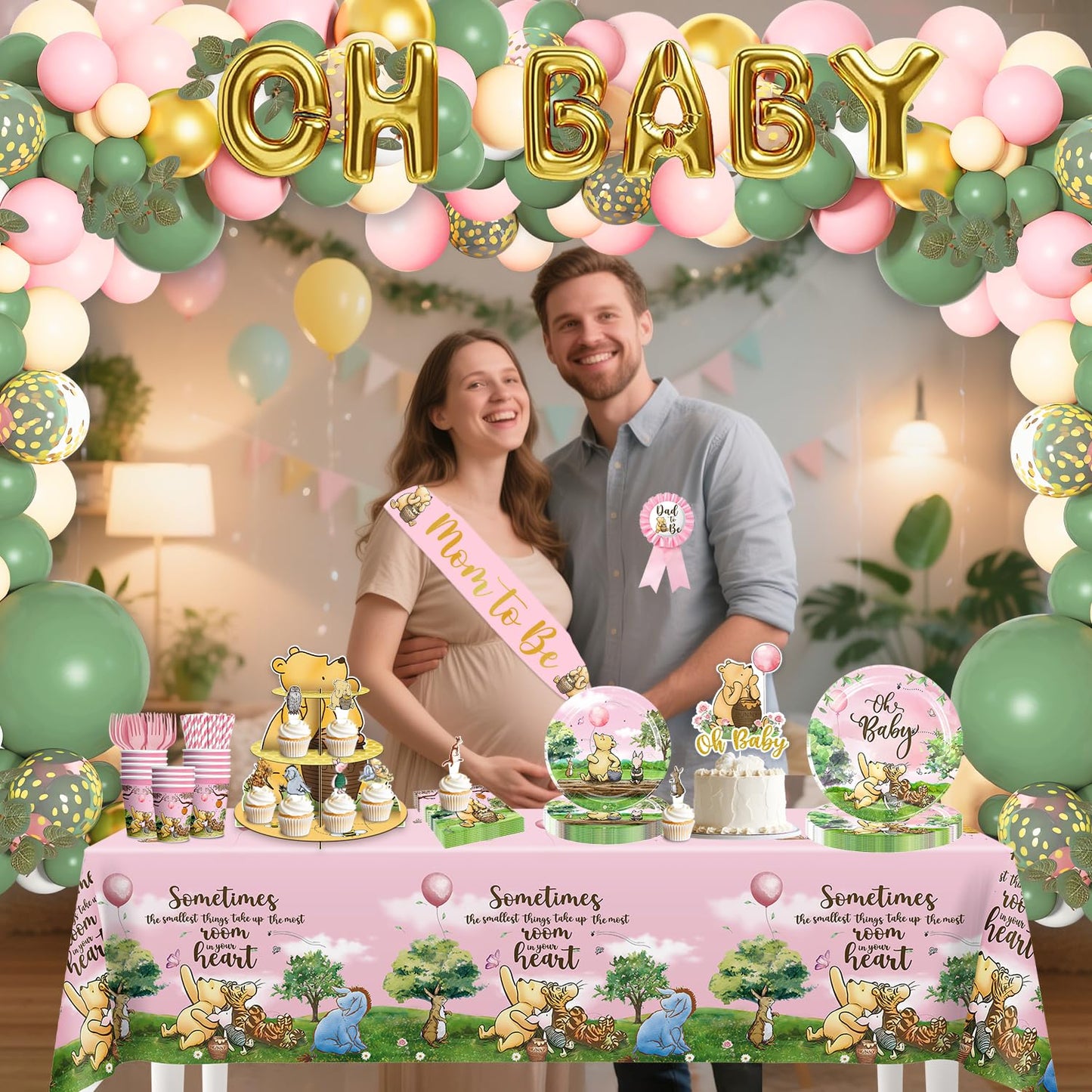 cocomigo 266PCS Pink Classic Bear Baby Shower Decorations Set, All-in-One Party Supplies Pack with 20 Plates, Classic Cupcake Stand, Cupcake Toppers Backdrop, Baby Shower for Girls