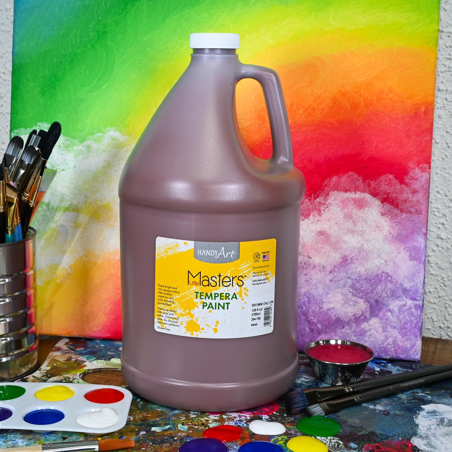 Handy Art Little Masters Tempera Paint, Brown, Gallon 128 oz Bottle, Bright & Mixable, High Opacity, Washable Colors for Classroom, Students, Kids, Young Artists, Safe & Non-Toxic, Made in USA