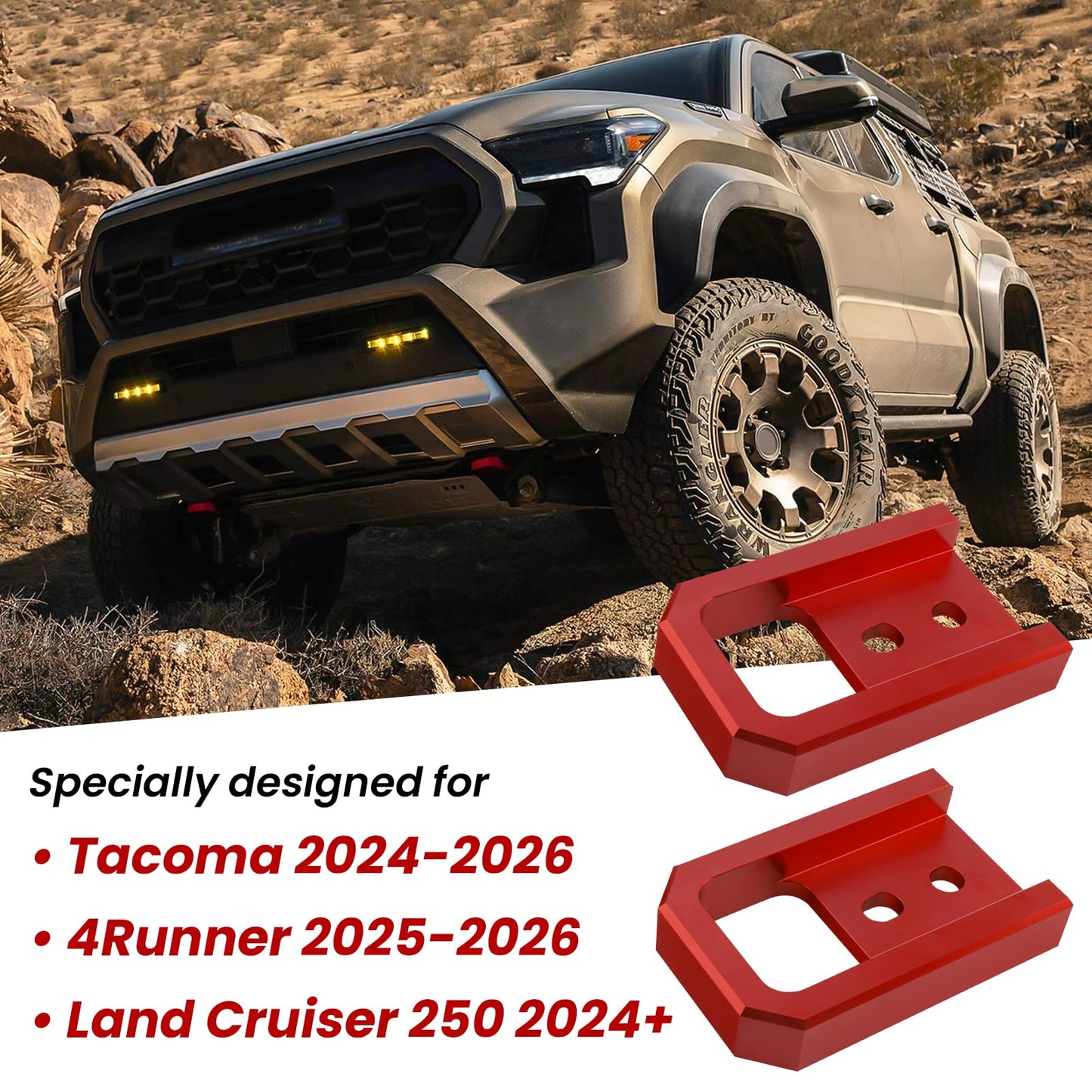 TECHPICCO Tow Hooks for Tacoma 2024-2026/4Runner 2025-2026/Land Cruiser 250 2024-2025, Car Tow Hooks Compatible with Toyota Tacoma/4Runner/Land Cruiser 250 Accessories (Red)