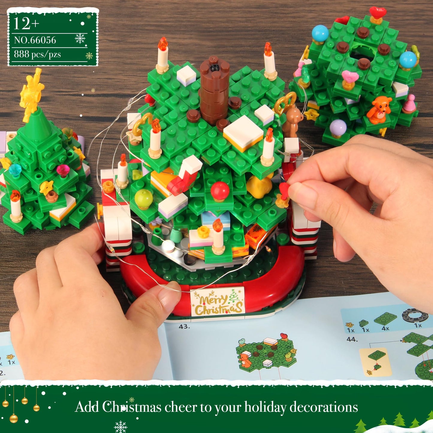 Christmas Tree Building Set for Kids, Christmas Tree 2025 Collectible Holiday Building Block Home Decor, Ornaments for Boys, Girls and Adults, 888Pcs, Deep Green
