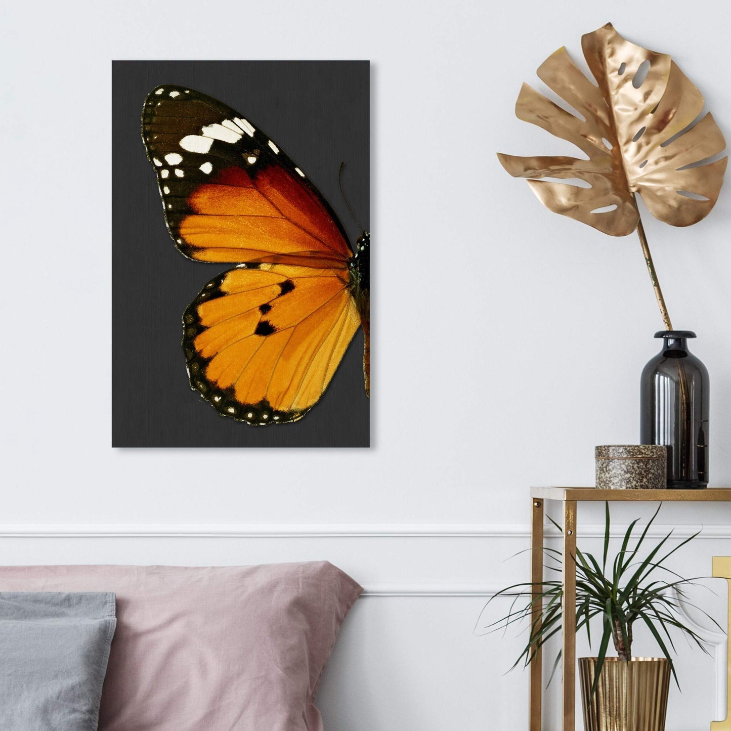 The Oliver Gal Artist Co. Animals Wall Art Canvas Prints 'Monarch and Gray Butterfly I' Insects Home Décor, 16" x 24", Orange, Black