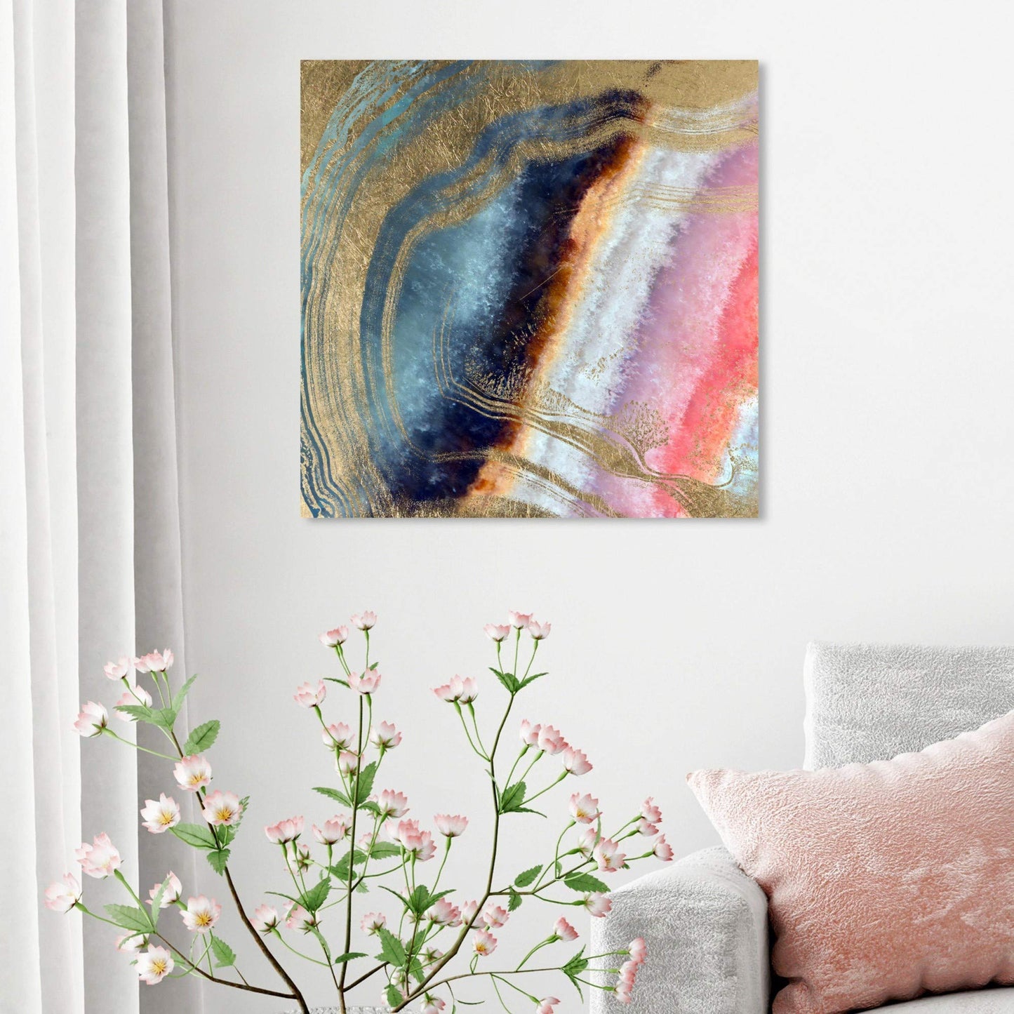The Oliver Gal Artist Co. Abstract Wall Art Canvas Prints 'Marianna' Crystals Home Décor, 24 in x 24 in, Blue, Gold