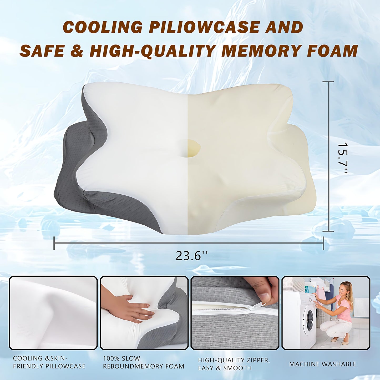 Cervical Neck Pillow for Pain Relief, Ergonomic Memory Foam Pillows for Sleeping, Neck Support Pillows for Sleeping with Pillowcase, Contour Orthopedic Pillow for Side Back Stomach Sleeper