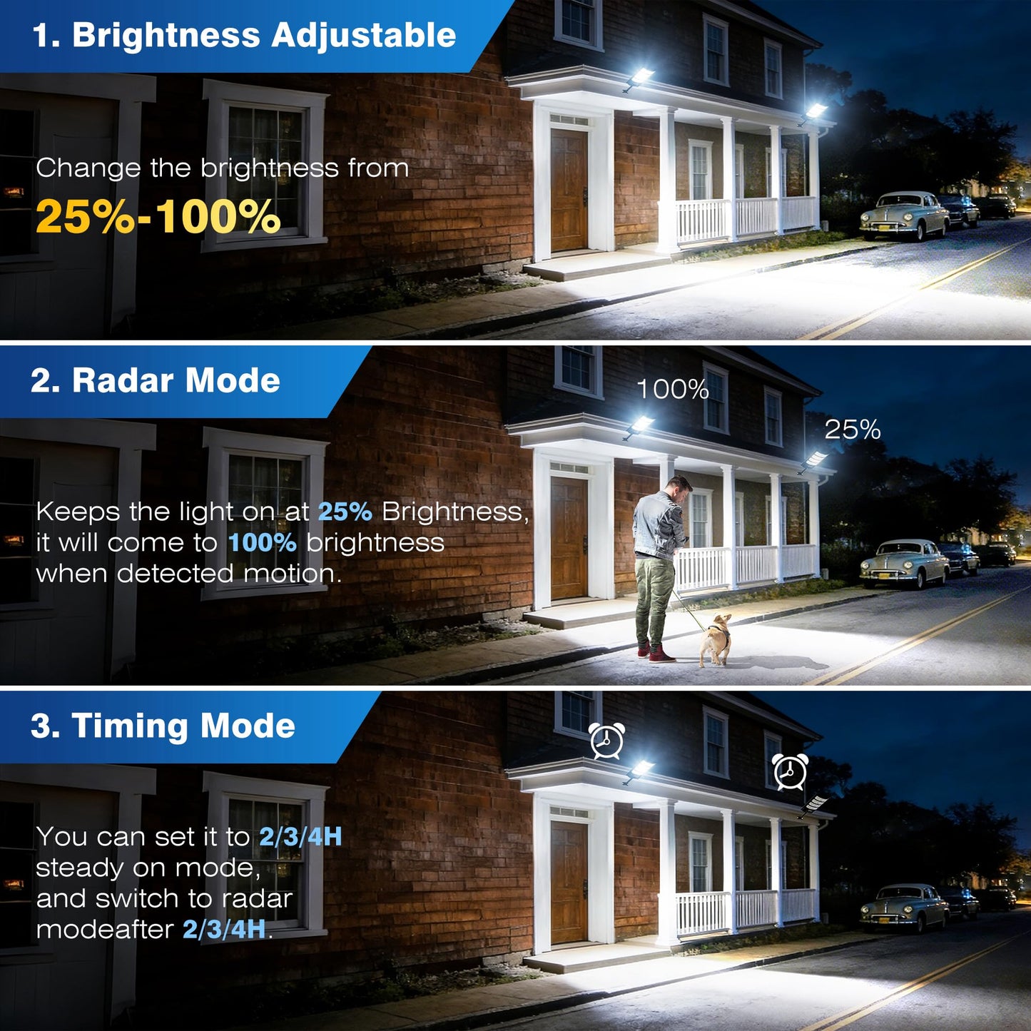 Solar Lights Outdoor - 6500K Solar Street Lights Outdoor Dusk to Dawn, 270° Wide Angle Security Flood Light IP66 Waterproof Solar Lights, Motion Sensor Led Street Lights For Yard/Road/Farm-2PACK