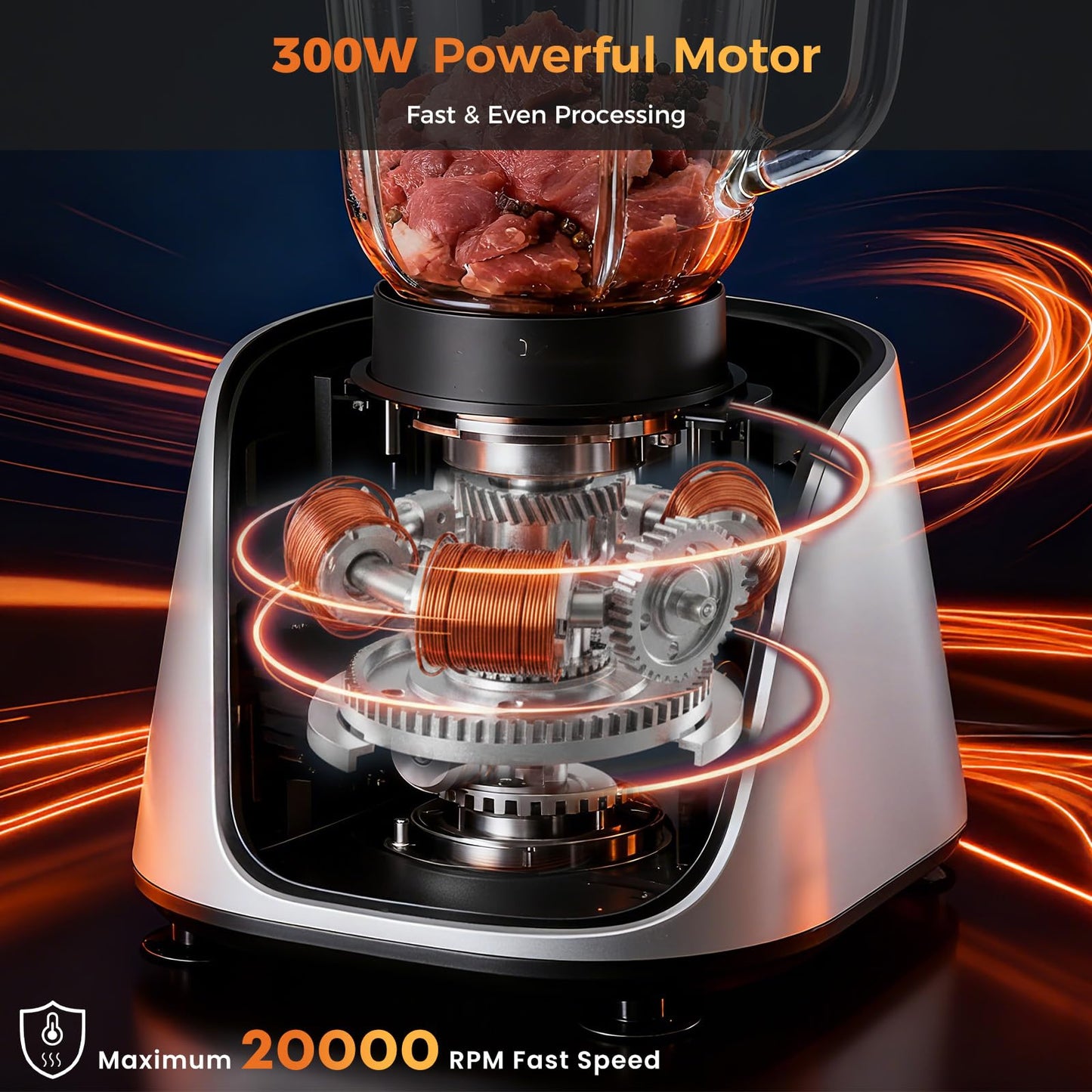 Sweetcrispy Food Processor Blender Combo for Vegetable, Dough, Electric Food Processors Slicing, 6 Cup Chopper for Meat, Puree, 2 Speeds, Sharp Blades, Safety Lock with 1.5L Glass Jar