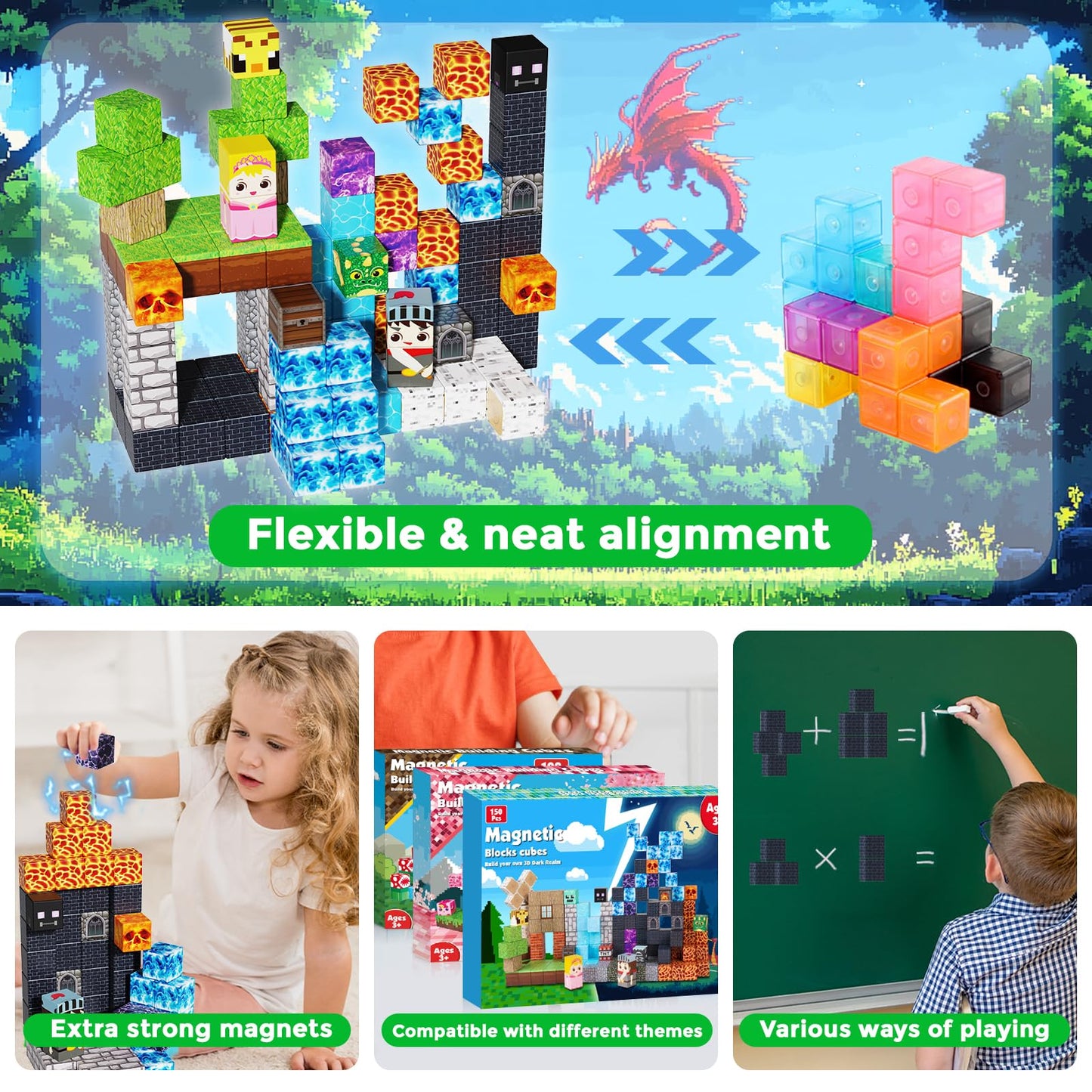 Magnetopia Building Blocks - 150PCS Building Cubes Dark Hell Forest Castle, STEM Build Toys for Kids Age 3+, Montessori Stacking Construction Toys Gift for Boys Girls Age 4-8, 8-12