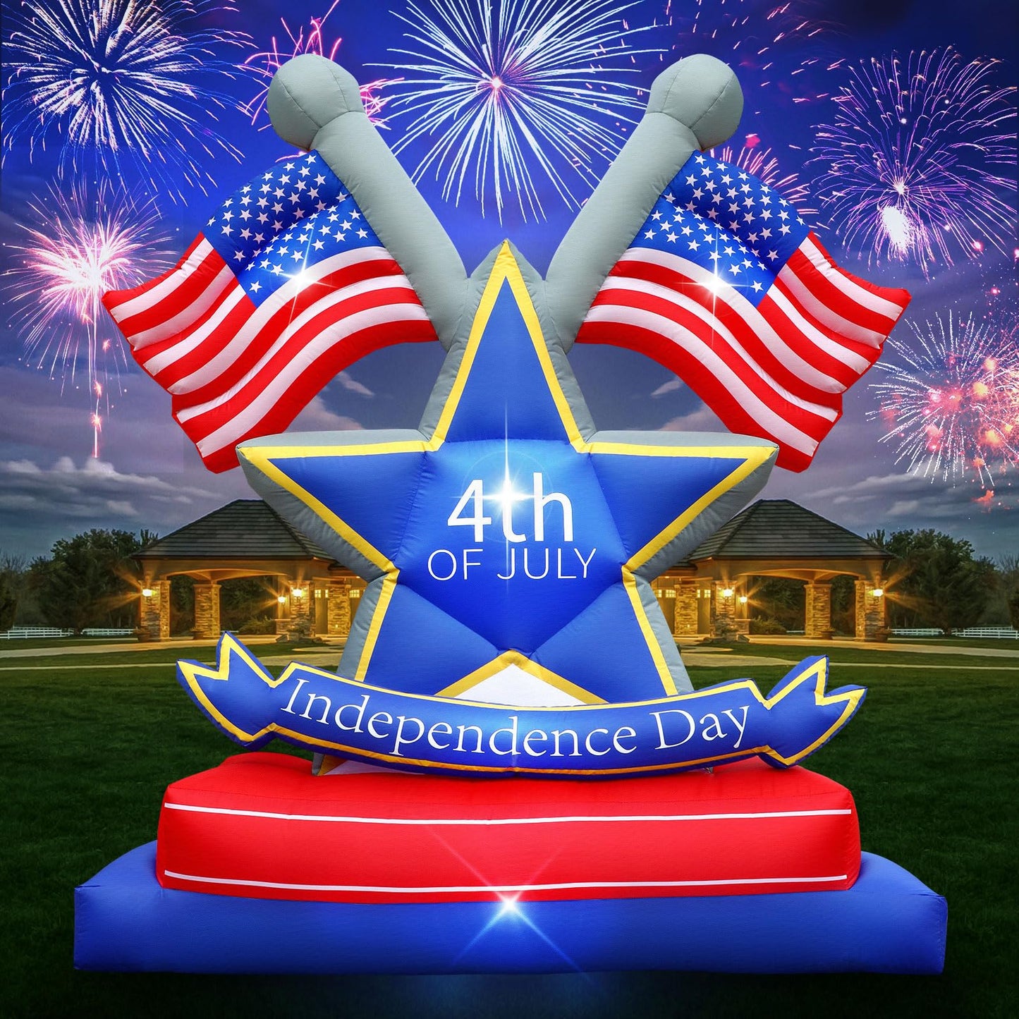 4th of July Inflatables Outdoor Decorations 6FT USA Flag Patriotic Star Blow Up Yard Decorations with LED Lights for Memorial Independence Day Fourth of July Party Lawn Garden Outside Decor