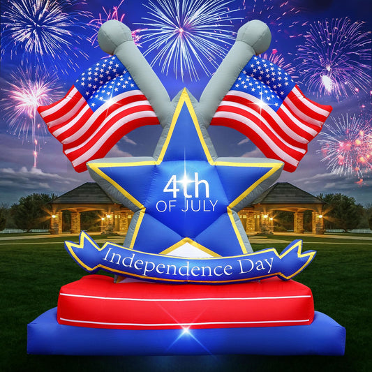 4th of July Inflatables Outdoor Decorations 6FT USA Flag Patriotic Star Blow Up Yard Decorations with LED Lights for Memorial Independence Day Fourth of July Party Lawn Garden Outside Decor