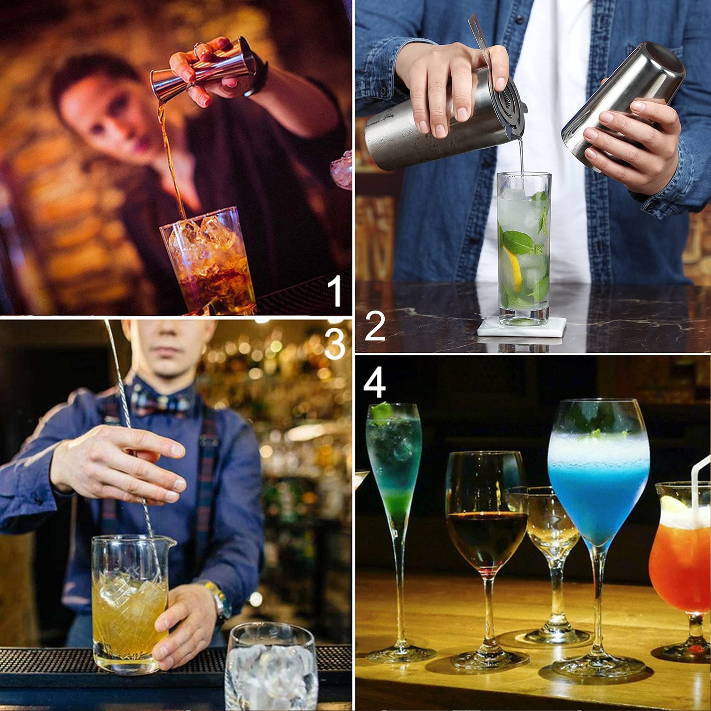 24-Piece Cocktail Shaker Bartender Kit with Stand, Boston Shaker, Mixing Spoon, Muddler, Measuring Jigger, Lemon Squeez, Tongs, Corkscrew, Liquor Pourers and More Professional Bar Tools