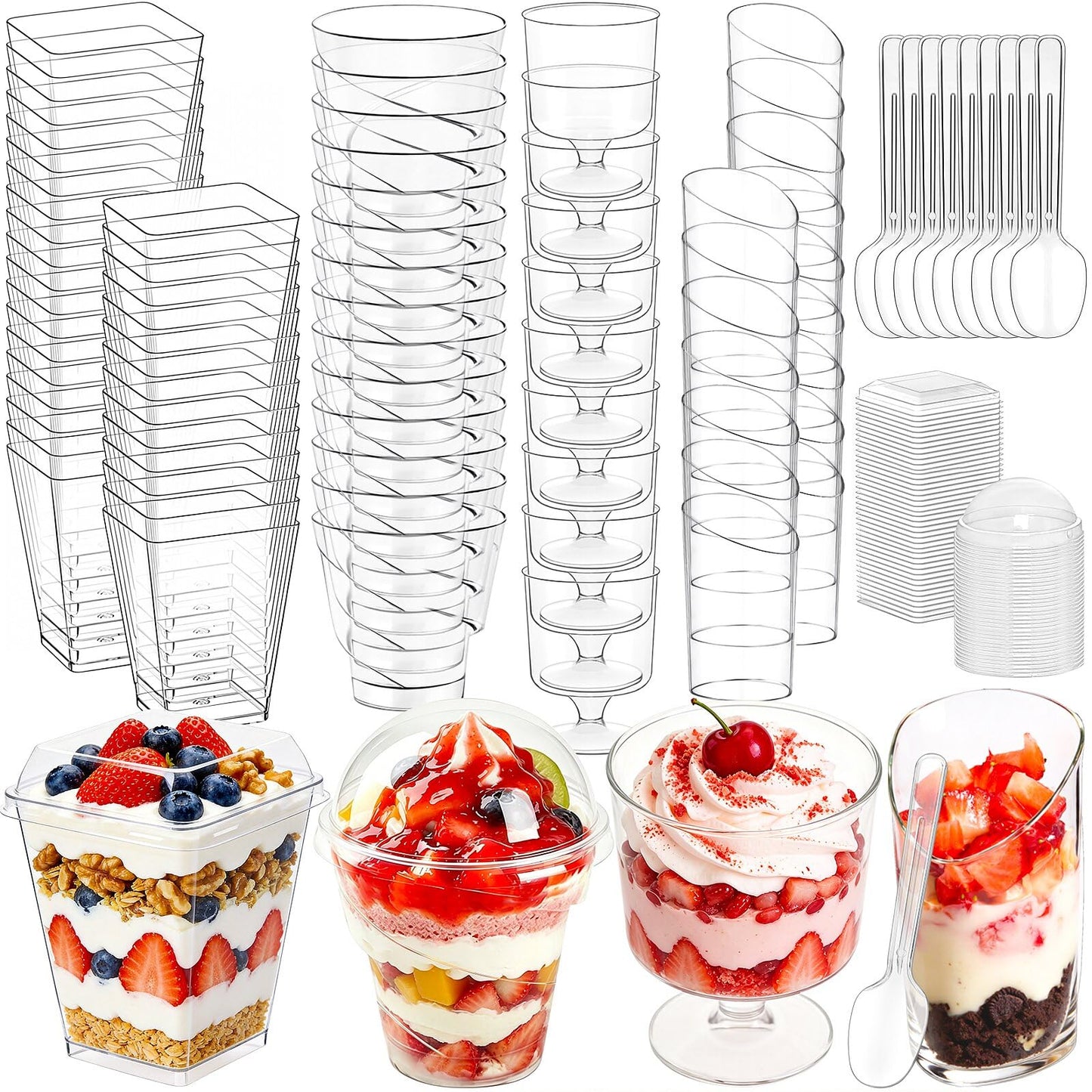 wtarabur 450-Pack Dessert Cups with Spoons & Lids, Mini Plastic Dessert Cups for Party Yogurt Parfait Jello Appetizer Cocktail Small Clear Reusable Fruit Ice Cream Cake Pudding Cups