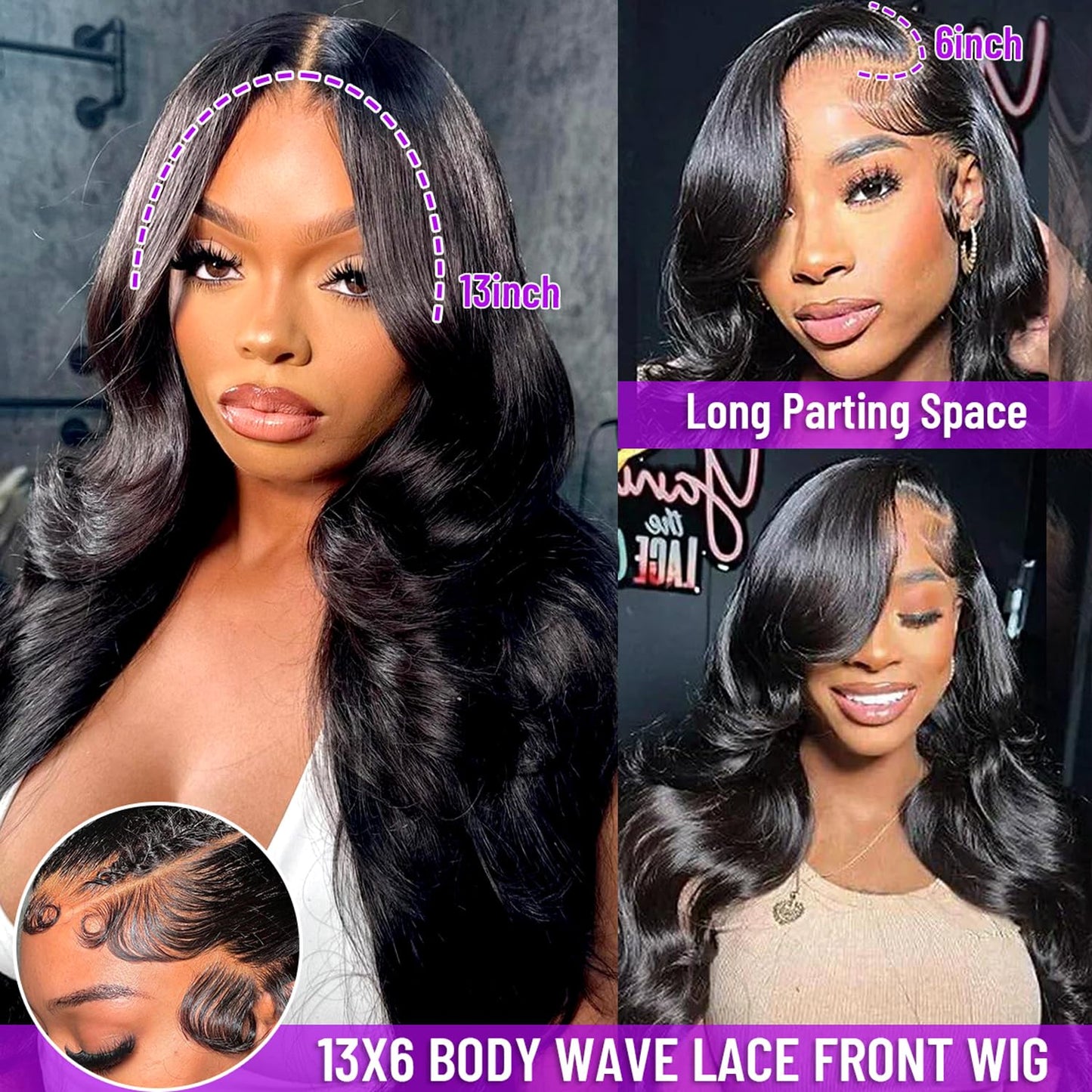 13x6 HD Lace Front Wigs Human Hair Pre Plucked 13x6 Body Wave Lace Front Wigs Human Hair with Baby Hair Brazilian Full Lace Frontal Wig 13x6 Body Wave Wig for Women 180% Density Natural Black 22 Inch