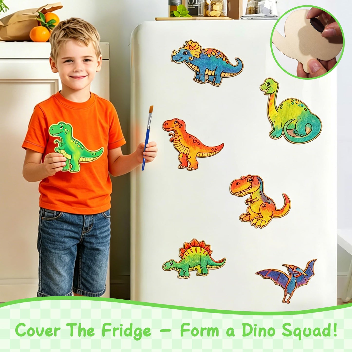 HandTool Dinosaur Party Favors for Kids,Dino Party Favors with 24PCS Wooden Dinosaur Crafts to Paint,Paint Sets,Bubble Wands,Magnets,DIY Cards and OPP Bags,Birthday Supplies for Kids Classroom Rewards