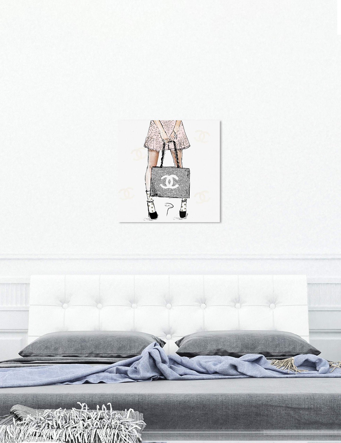 The Oliver Gal Artist Co. Fashion and Glam Wall Art Canvas Prints 'Pily Montiel-Tweed Girl Rose' Home Décor, 30" x 30", Gray, Pink
