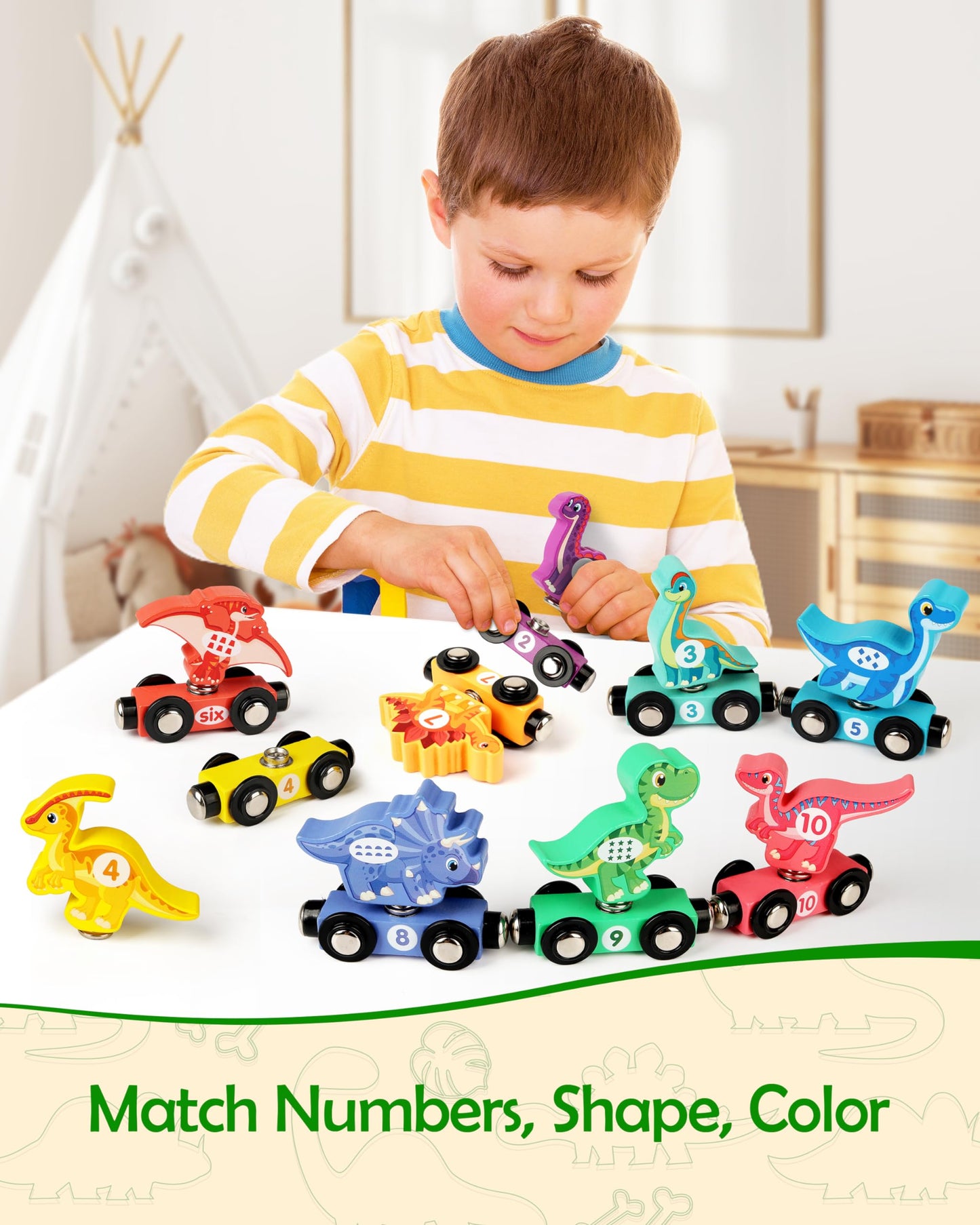 Vanmor Magnetic Number Train Toy – Montessori Wooden Learning Set for Toddlers 3–5, Fun Dinosaur Train & Number Matching, Educational Kids Toys, Great Gift for Boys & Girls Who Love Trains