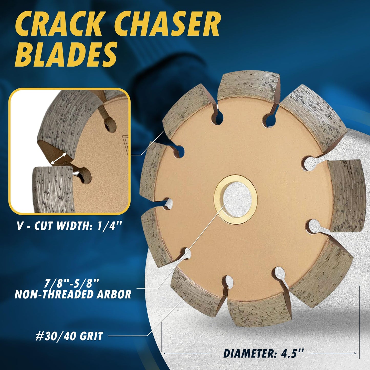 4.5" Crack Chaser Blade for Cured Concrete, Asphalt Repair or Joint Widen, 0.25" Width, 7/8"-5/8" Non-Threaded Arbor