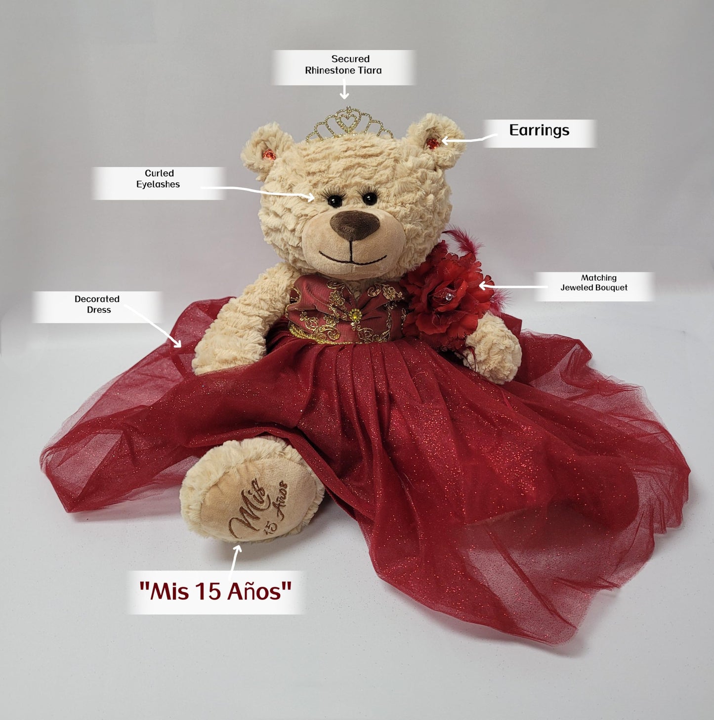 KINNEX COLLECTIONS SINCE 1997 20" Quince Anos Quinceanera Last Doll Teddy Bear with Dress (Centerpiece) ~ B16632-33 (Emerald Green)