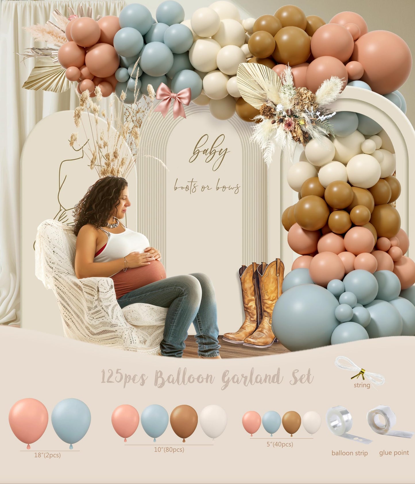 Boots or Bows Gender Reveal Decorations, 206pcs Boy or Girl What Will Baby Be Gender Reveal Party Supplies，Western Themed Cowboy or Cowgirl He or She Baby Shower Decoration