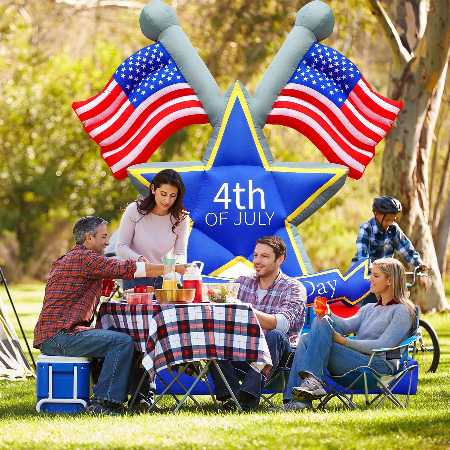 4th of July Inflatables Outdoor Decorations 6FT USA Flag Patriotic Star Blow Up Yard Decorations with LED Lights for Memorial Independence Day Fourth of July Party Lawn Garden Outside Decor