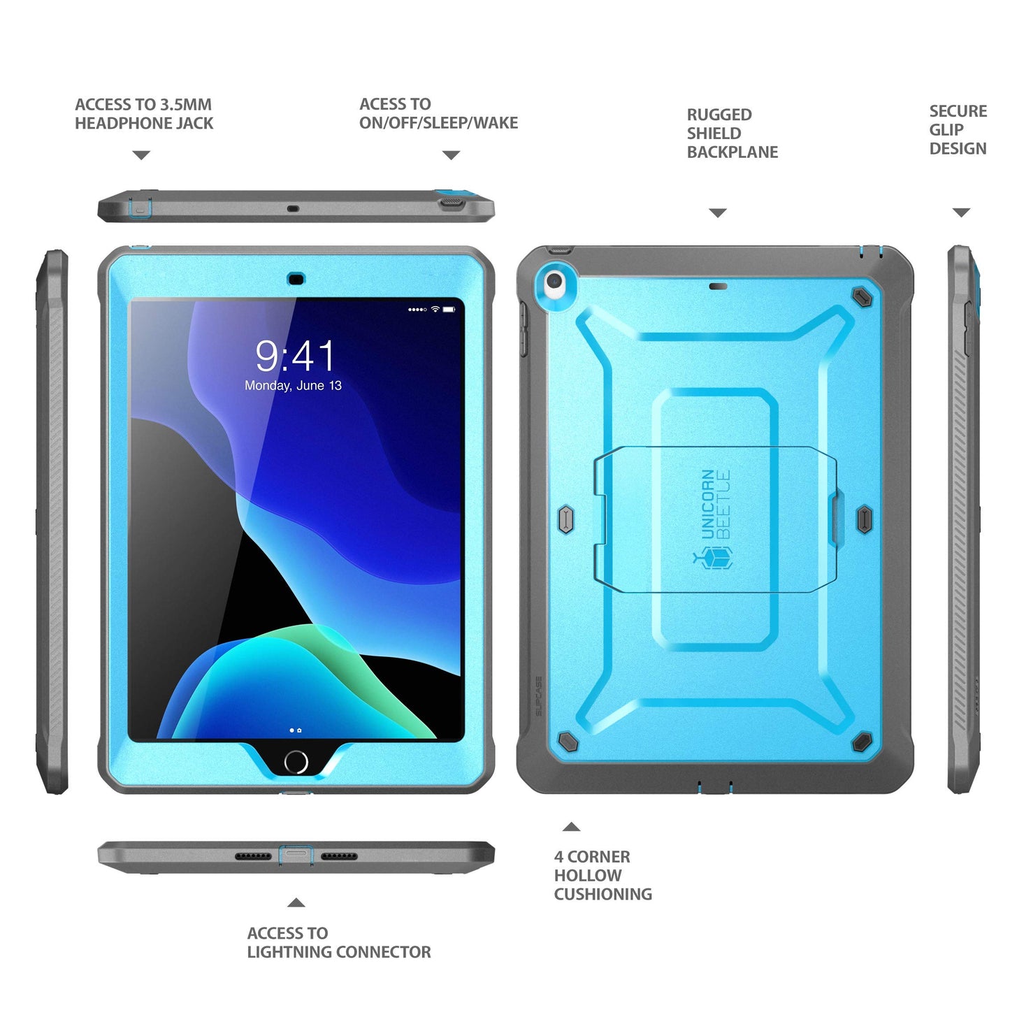 SUPCASE for iPad 9th Generation Case with Screen Protector (Unicorn Beetle Pro), [Built-in Stand] Heavy Duty Rugged Protective Case for iPad 10.2 9th / 8th / 7th Generation (2021/2020/2019), Blue