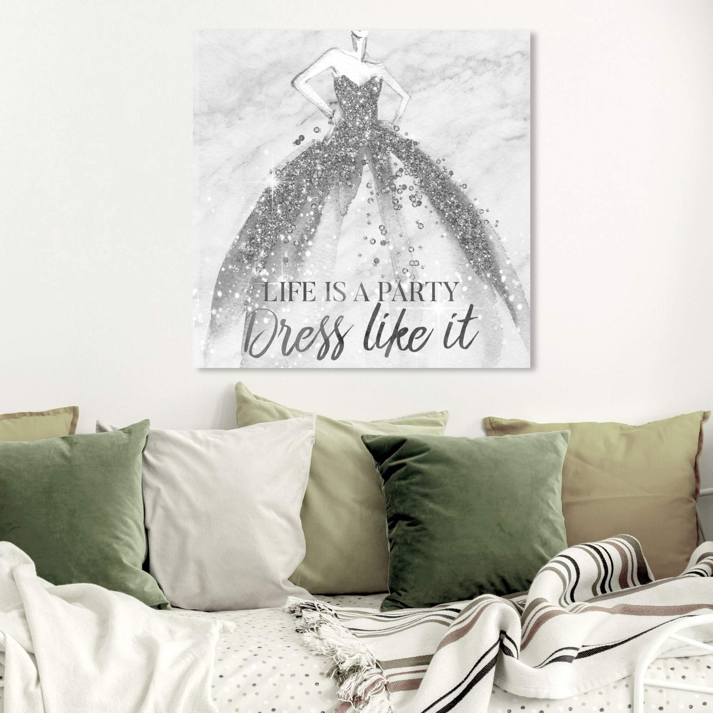 Wynwood Studio Fashion and Glam Wall Art Canvas Prints 'Life is a Party Silver' Home Décor, 30x30