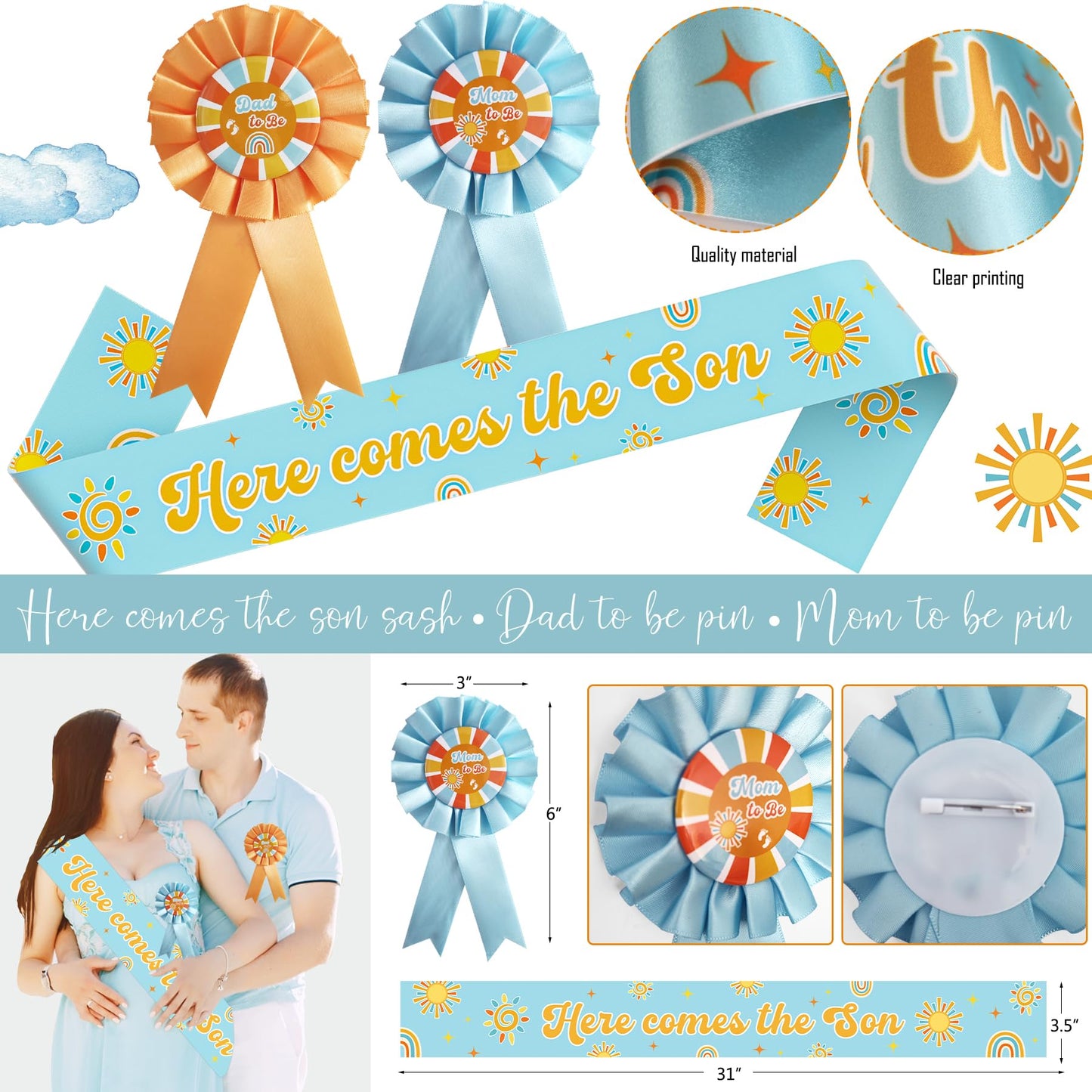 Here Comes the Son Baby Shower Decorations for Boy, Boho Sun Baby Shower Party Supplies, It's A Boy Gender Reveal Décor, Retro Sun You Are My Sunshine Baby Shower