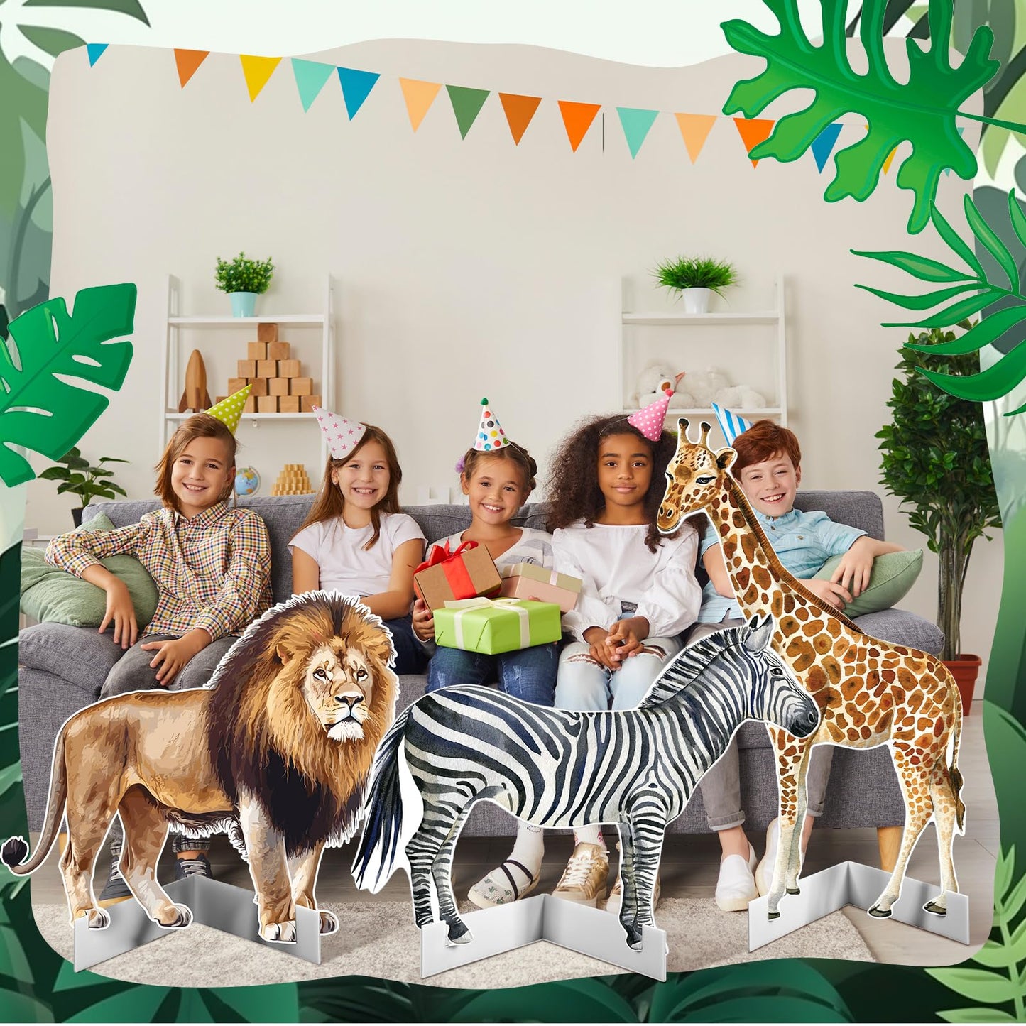 Amyhill 3 Pcs Jungle Safari Animal Cardboard Cutout Standup Life Size Safari Birthday Party Decorations Lion Giraffe Zebra Cardboard Cutouts for Baby Shower Birthday Party Photo Backdrop Favors