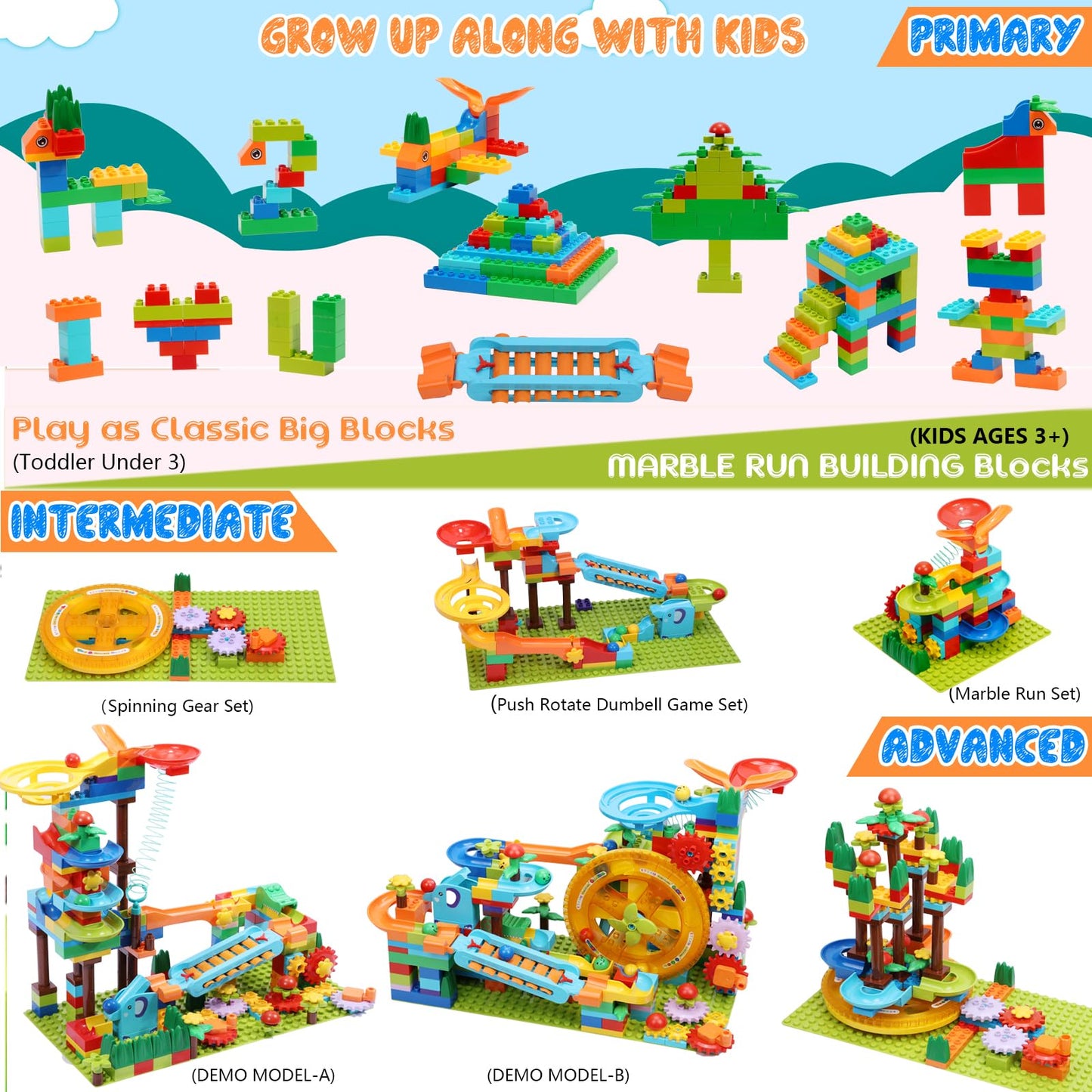 Marble Run Building Blocks Kid Toys Ages 4-8,Montessori Education Preschool Learning STEM Toys for 3 4 5 6 8 Year Old Boys and Girls Christmas Birthday Gifts,Puzzle Marbles Track for Kids Games