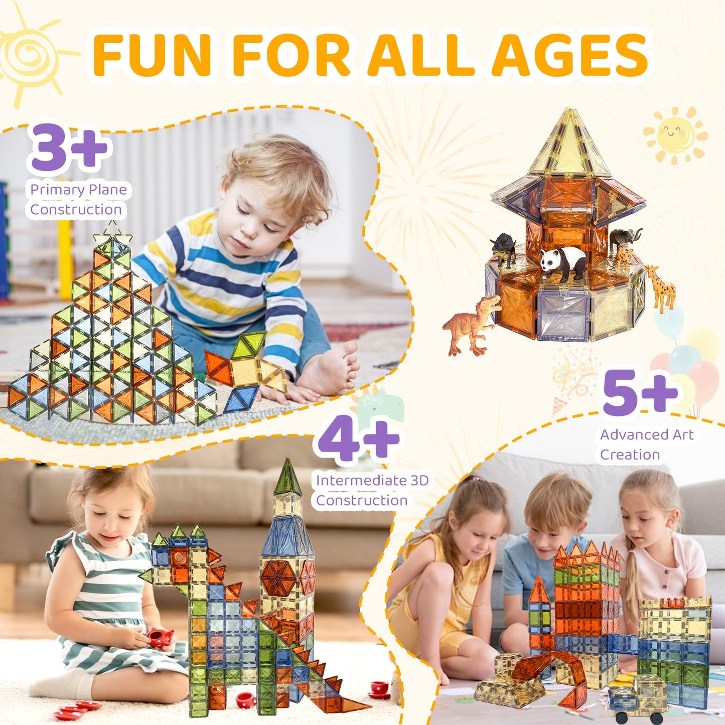 120 PCS Magnet Tiles, Brown Magnetic Blocks Building Set for Kids Age 3-5 4-8, STEM Magnet Toys 3D Kids Magnets Preschool Educational Learning Toys for Boys and Girls Ages 3 4 5 6 7 8+ Years Old