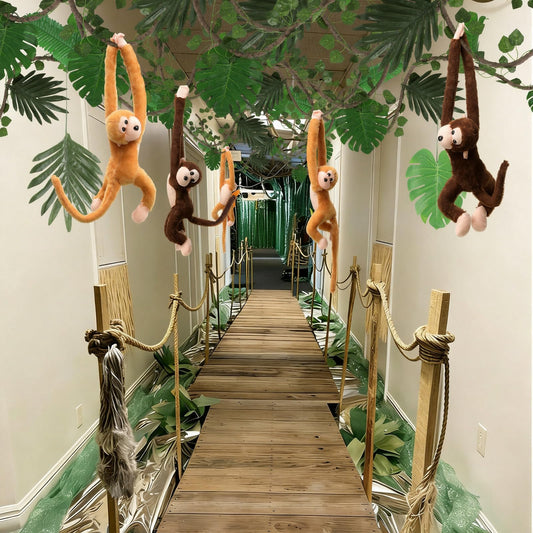 Bucherry VBS 2026 Jungle Theme Party Decorations Rainforest Decorations with Tropical Forest Leaves, Fake Vines Artificial Rattan Hanging Monkey Dolls for Rainforest Birthday Classroom Decor