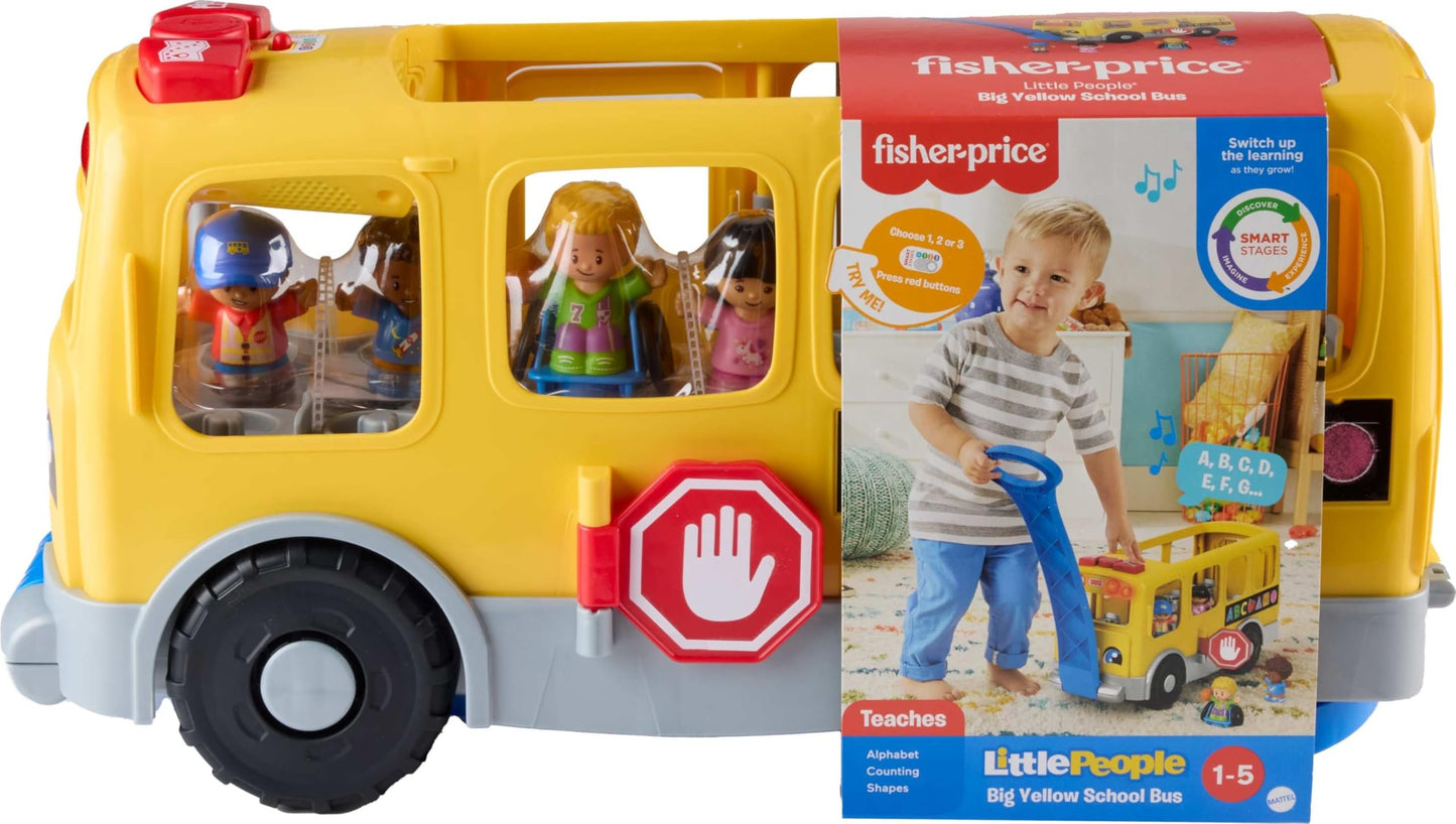 Fisher-Price Little People Toddler Learning Toy, Big Yellow School Bus Pull-Along Vehicle & 4 Figures for Kids Ages 1+ Years, Multilanguage Version