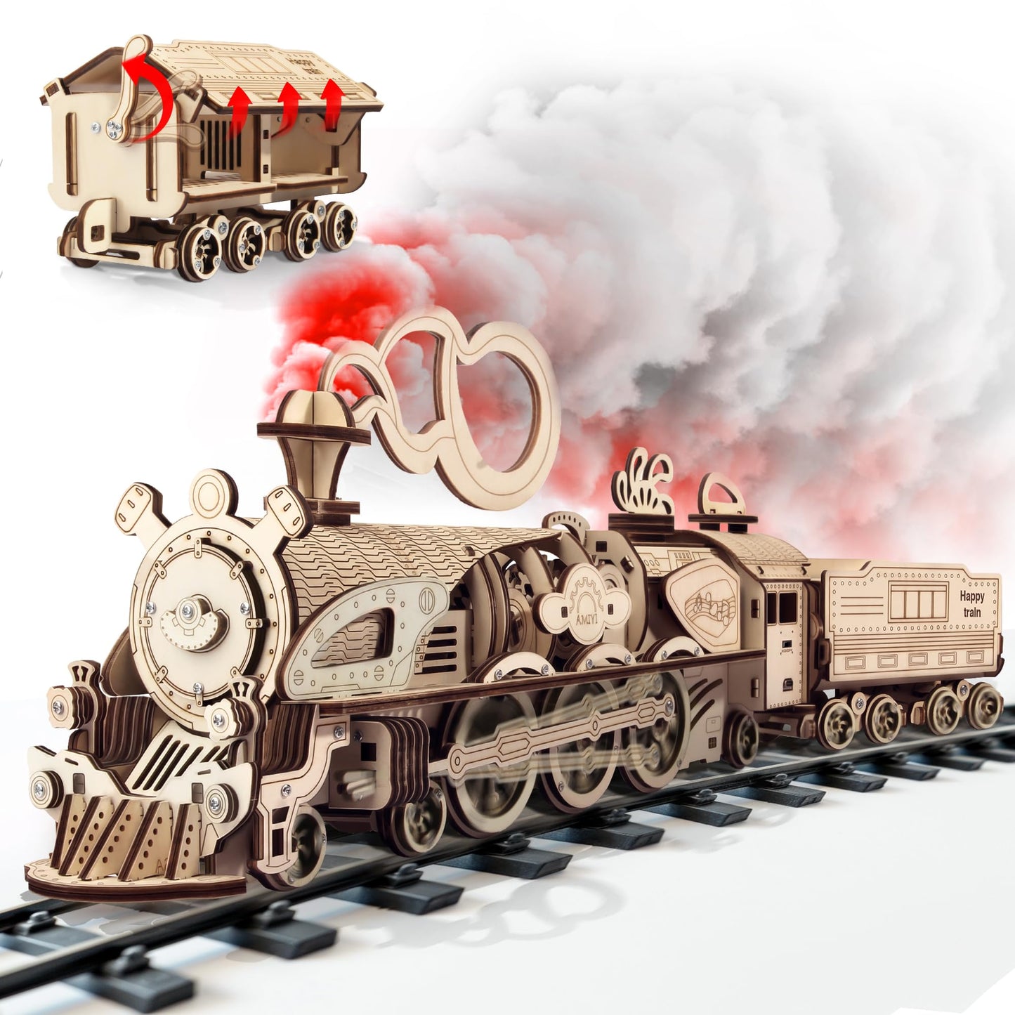 Fuiltee 3D Wooden Puzzles for Adults, DIY Mechanical Train Model Kit, Movable Model Train, Removable Carriages, Unique Gift for 14+ Teens and Adults (279Pcs)