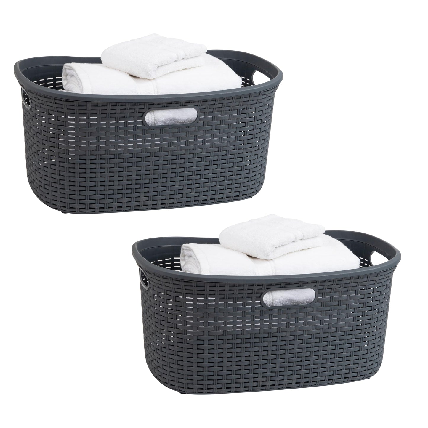 Mind Reader 40L Laundry Basket, Clothes Hamper, Wicker Design, Plastic, 23"L x 14.5"W x 11"H, Set of 2, Gray