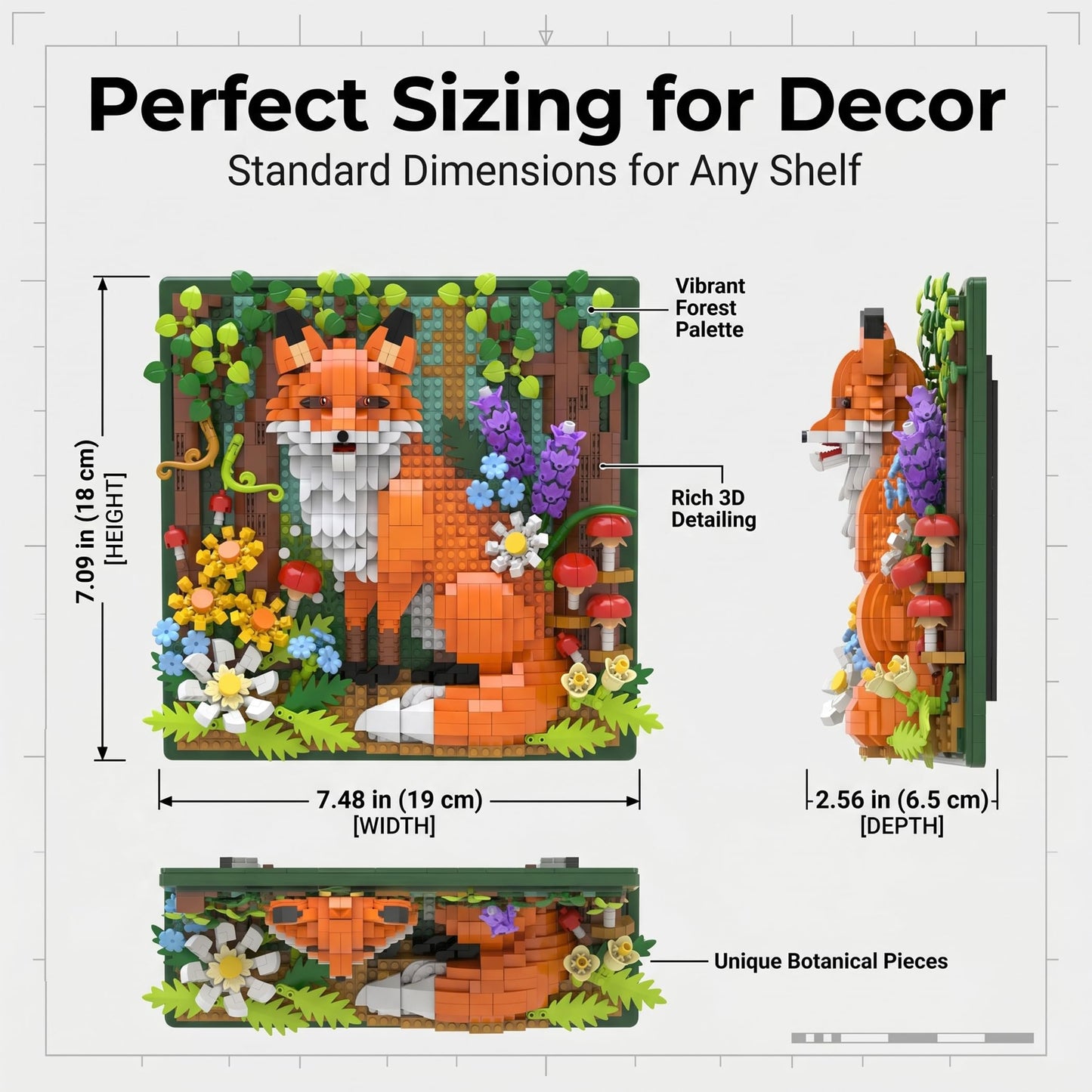 Loyratche Fox Animal 3D Wall Art Micro Mini Building Blocks Set for Adults, Micro Brick Forest Building Set Home Wall Decor or Desk Display