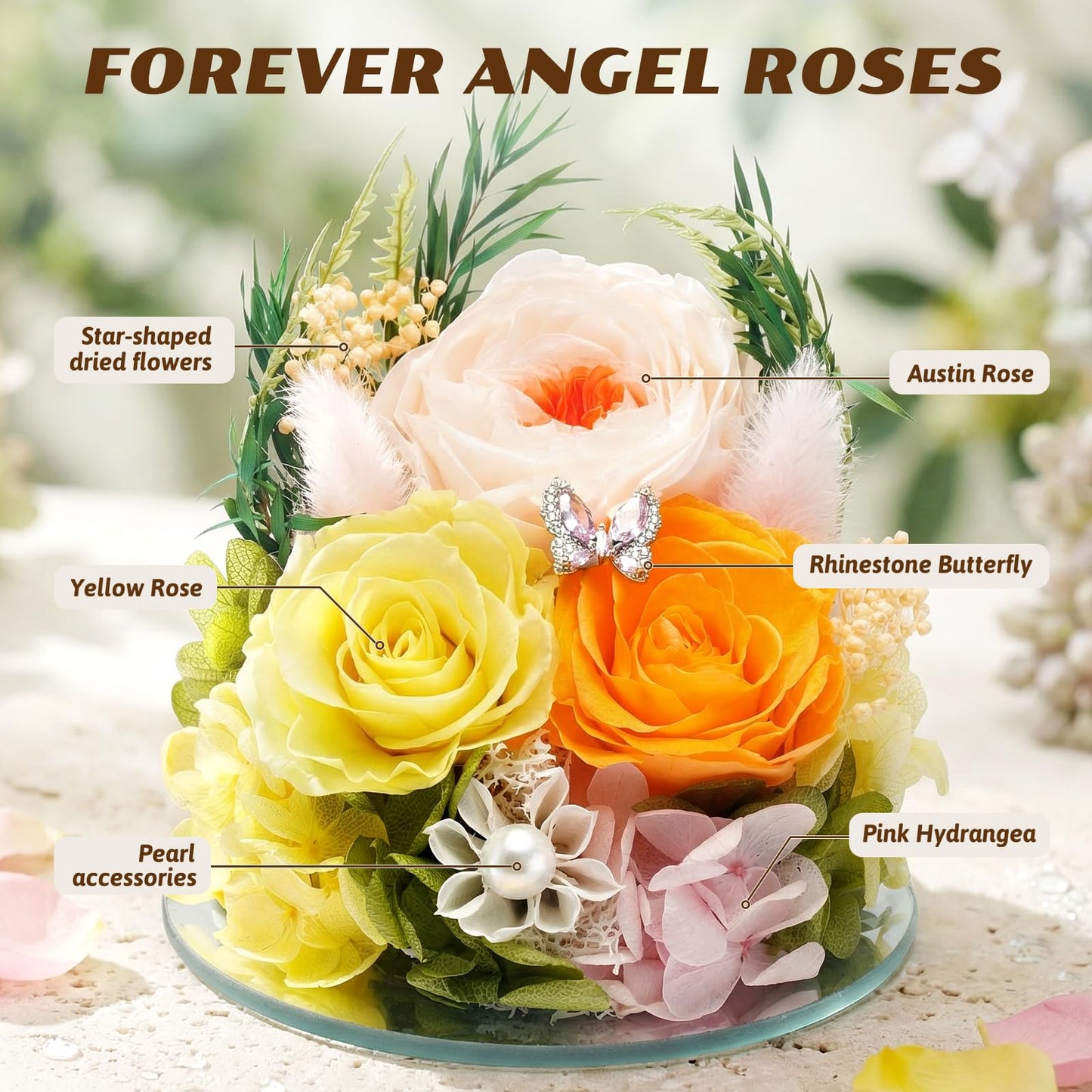 Forever Flower Gifts for Her: Blessed Flowers for Graduation-Daughter Wife Mom Grandma-Preserved Flowers in Glass Angel-Flowers for Delivery Prime on Birthday Anniversary Valentines (Orrange 1)